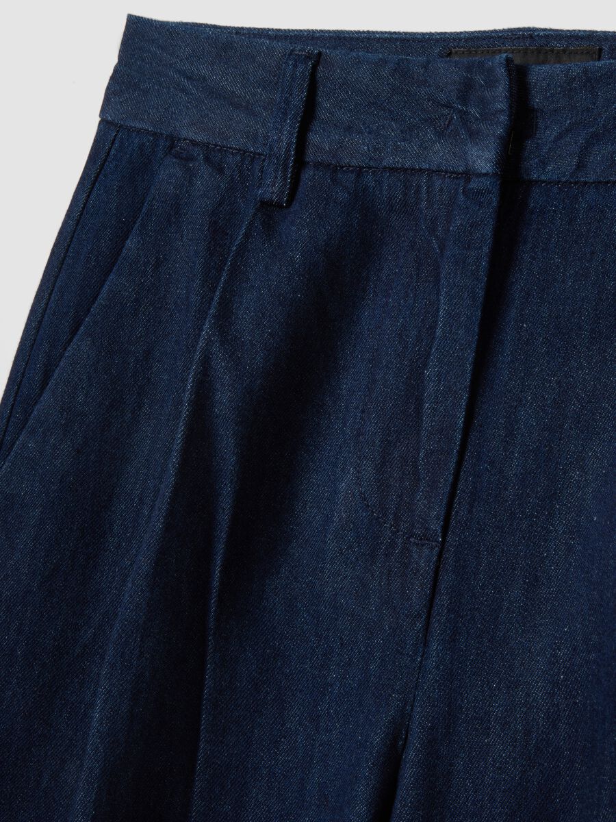 Wide-leg blue denim pure cotton trousers_5