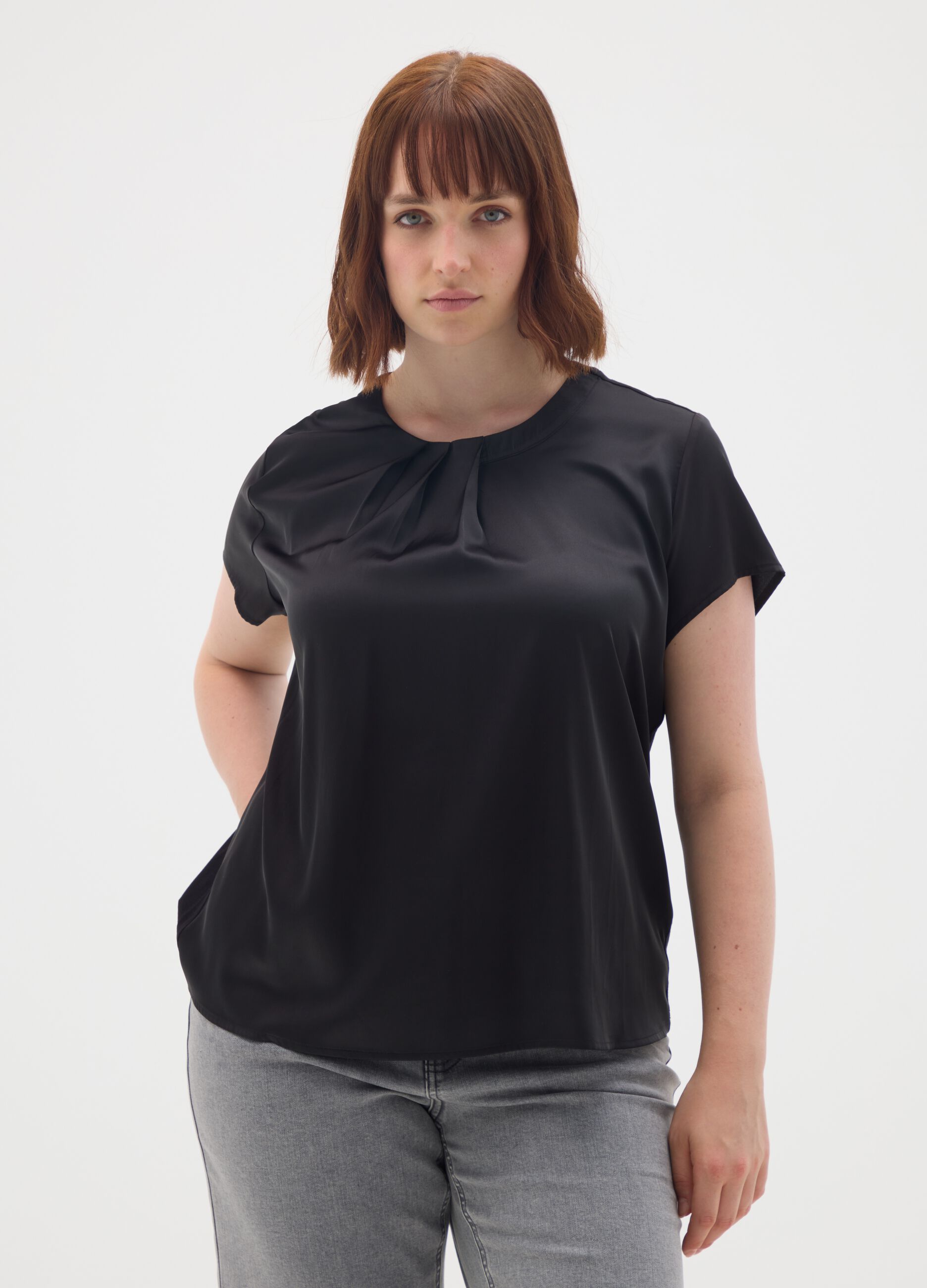 Black regular fit top with pleat