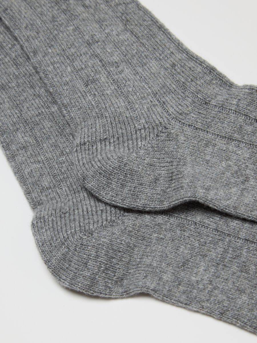 Grey wool and cashmere blend long socks_1