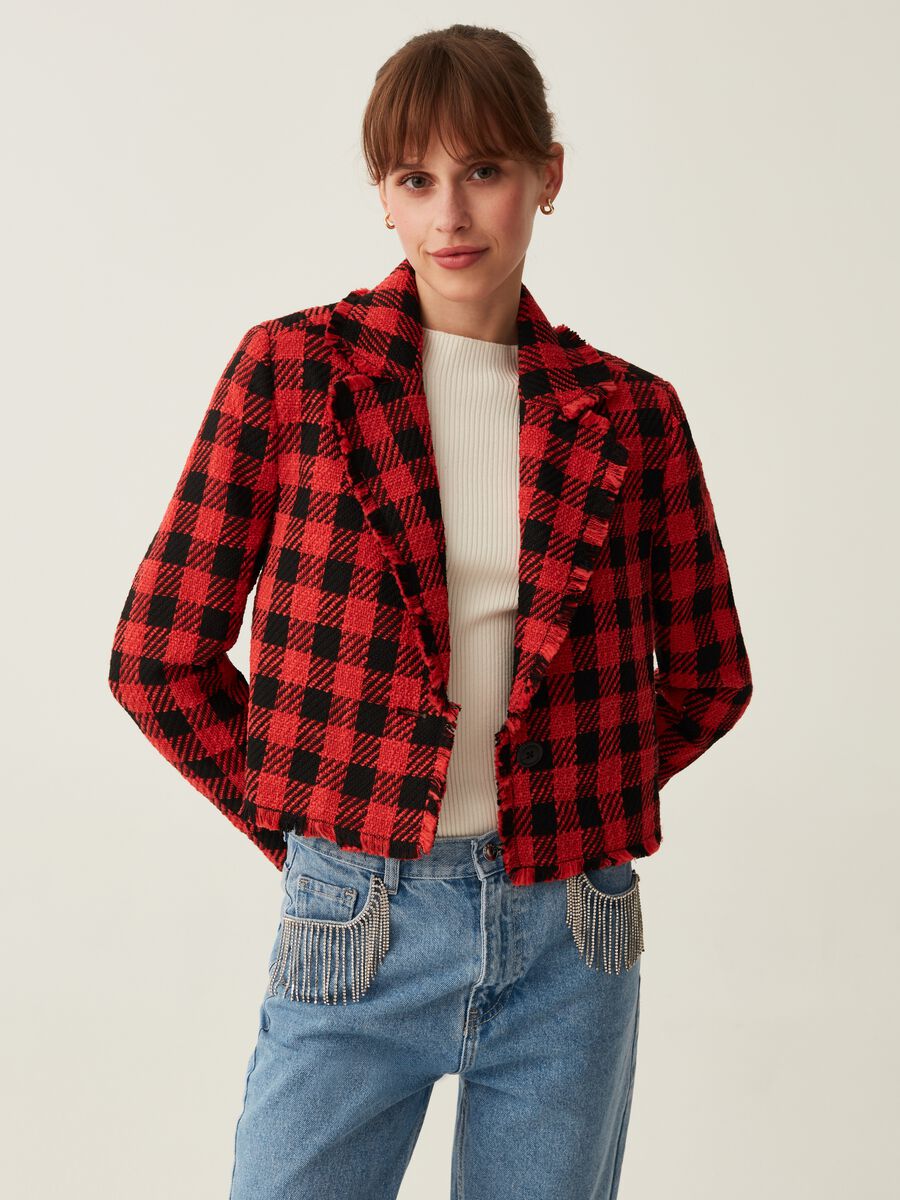 Blazer effetto tweed in fantasia check_0