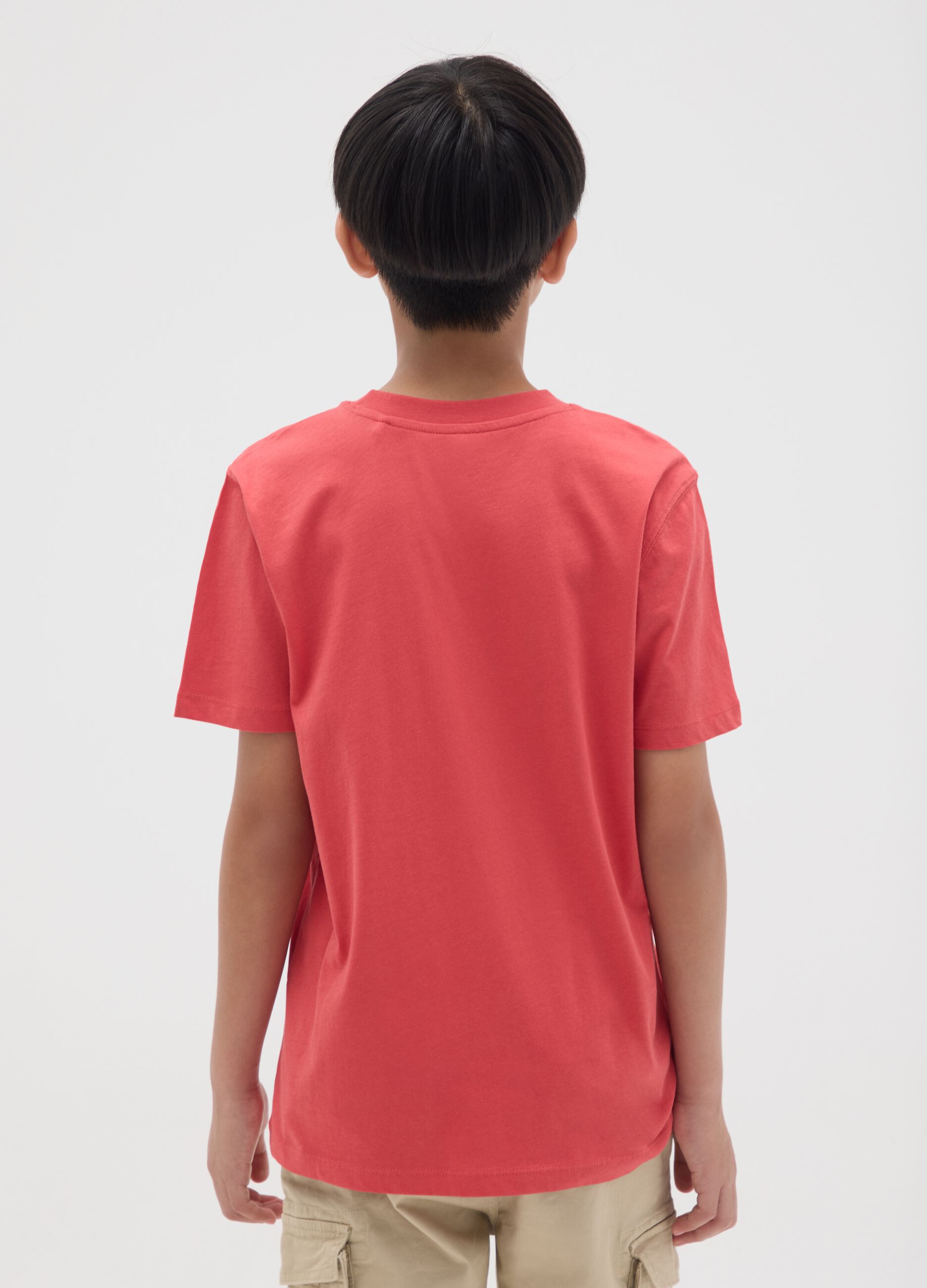 Boy's pure cotton red T-shirt regular fit with print