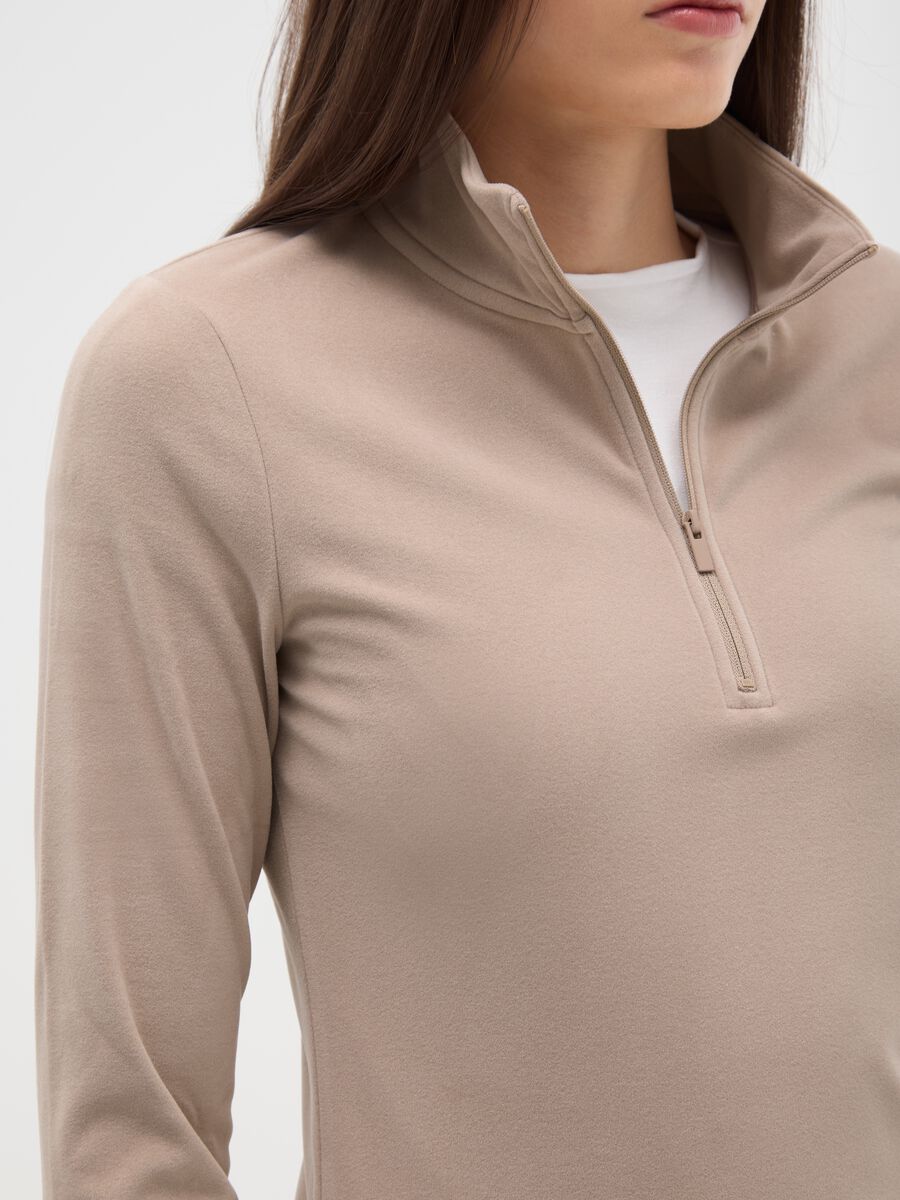 Pile a collo alto beige con mezza zip regular fit_3