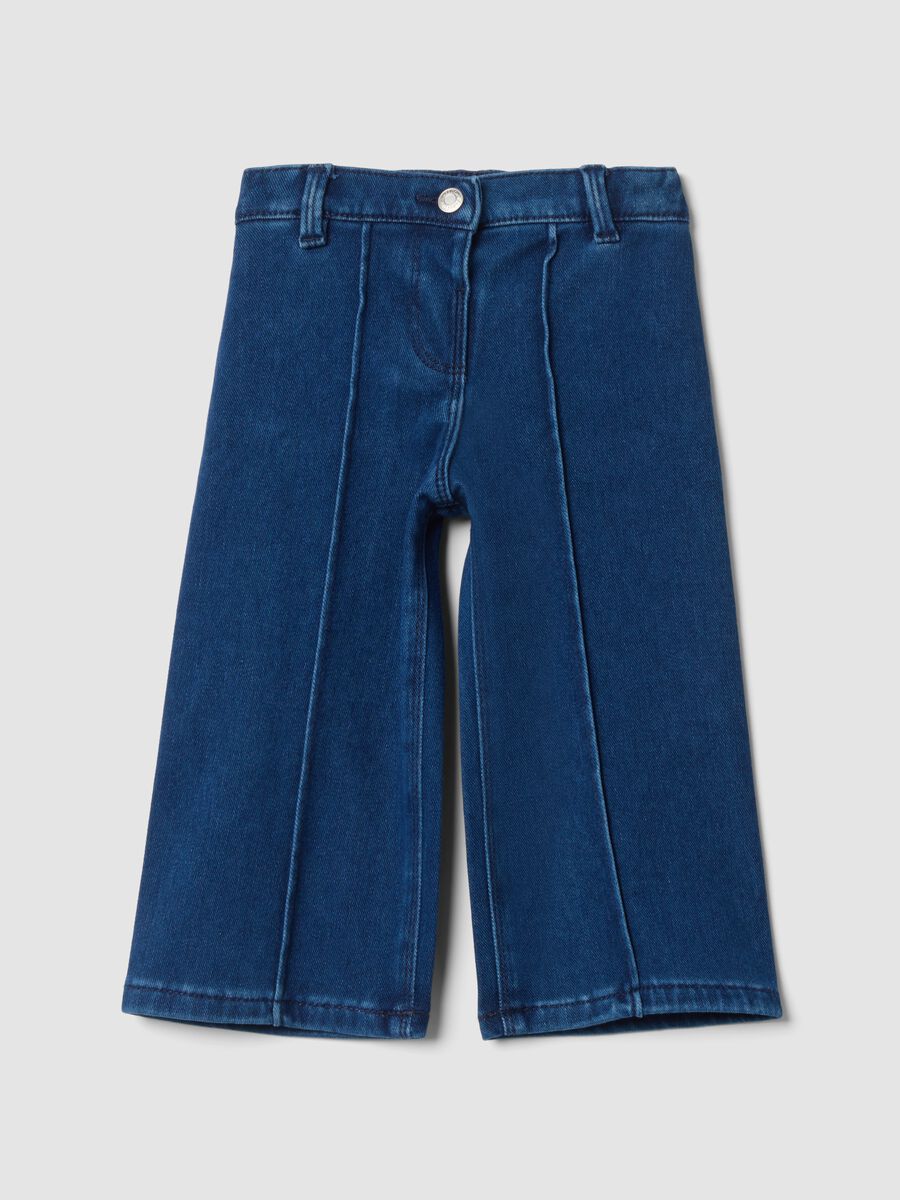 Dark blue wide-leg stretch cotton jeans_0