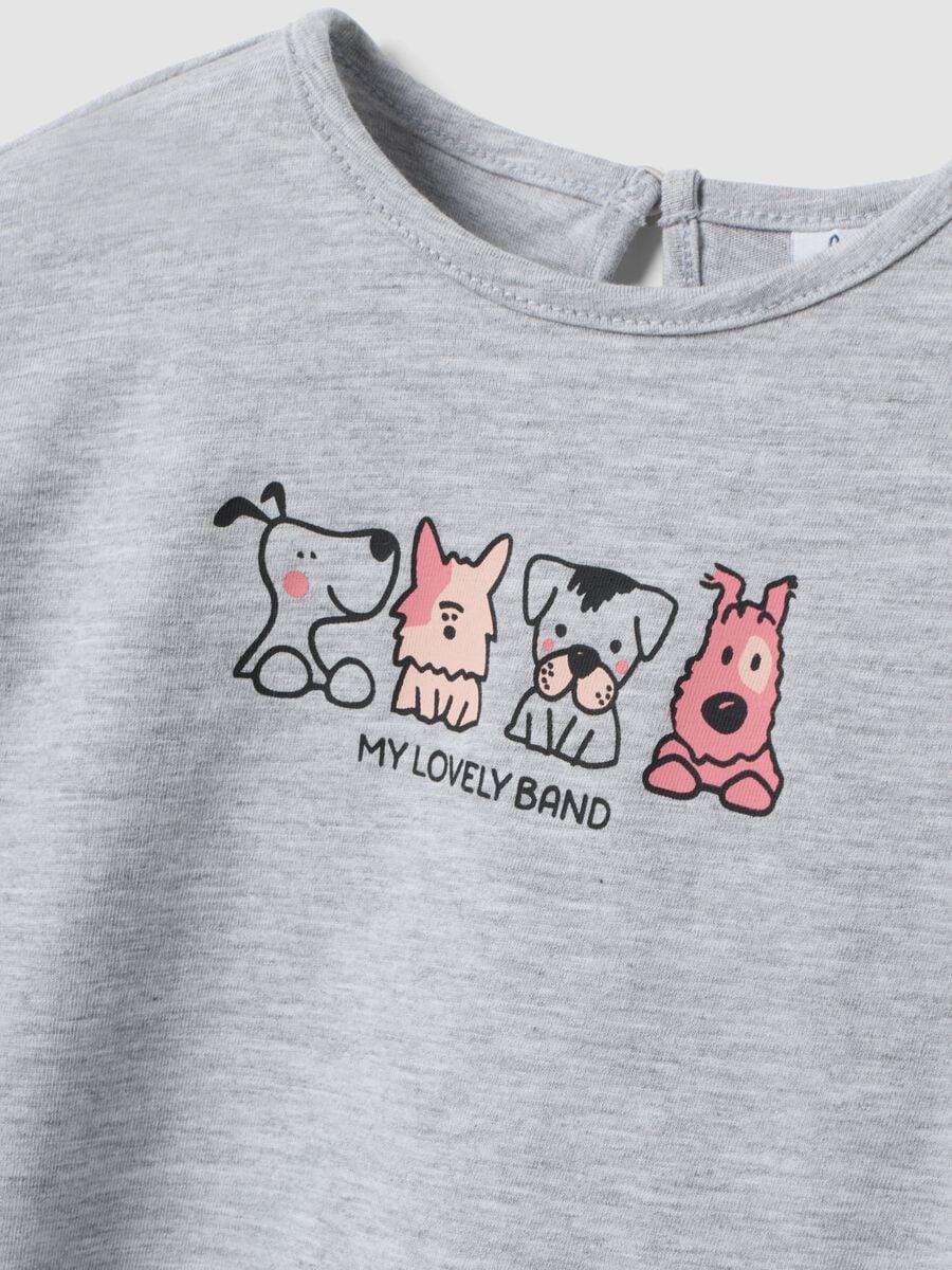 Grey T-shirt in organic cotton and viscose blend with animal print for baby girl_2