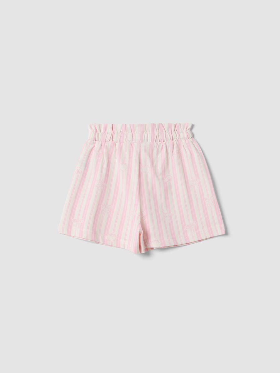 Girls&rsquo; pure cotton white and pink striped shorts with prints_1