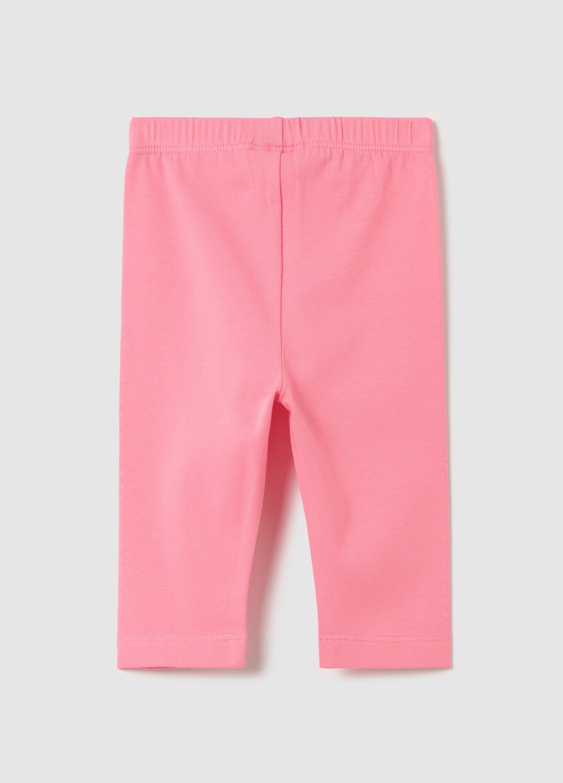 Pink three-quarter stretch leggings with diamantés