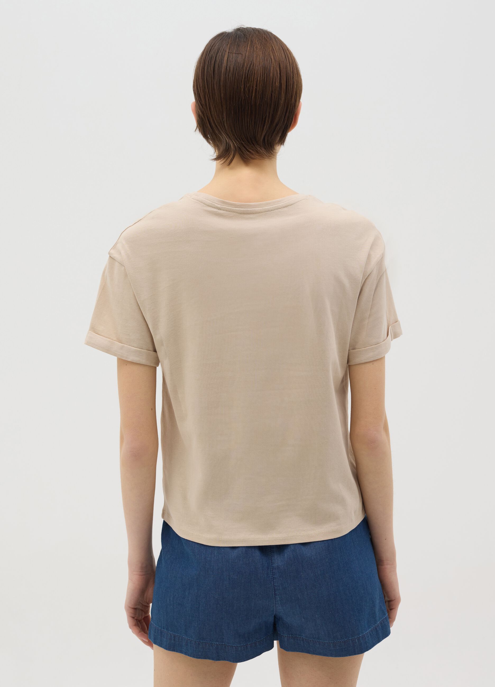 T-shirt in cotone boxy fit beige