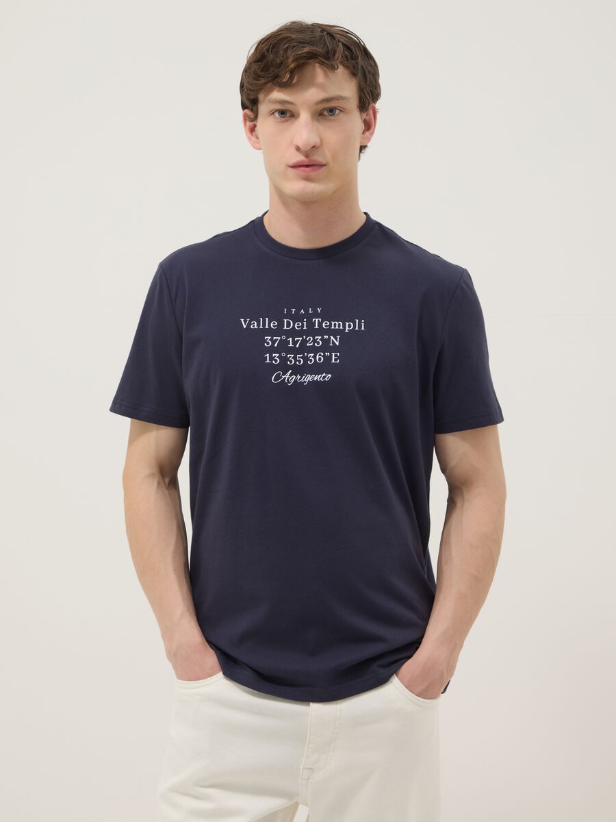 Blue short-sleeve pure cotton T-shirt, regular fit_1