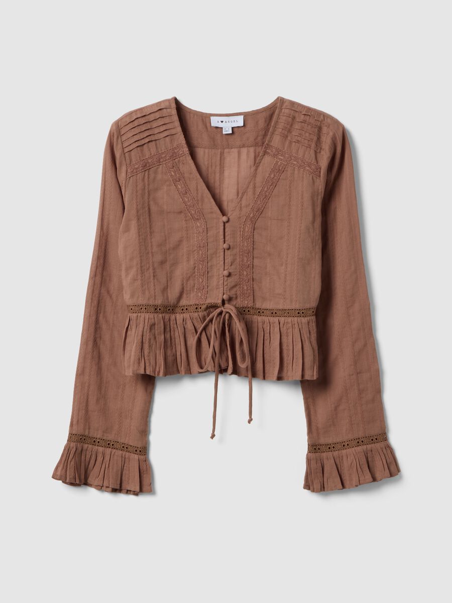 Brown pure cotton regular fit shirt with ruffles_4