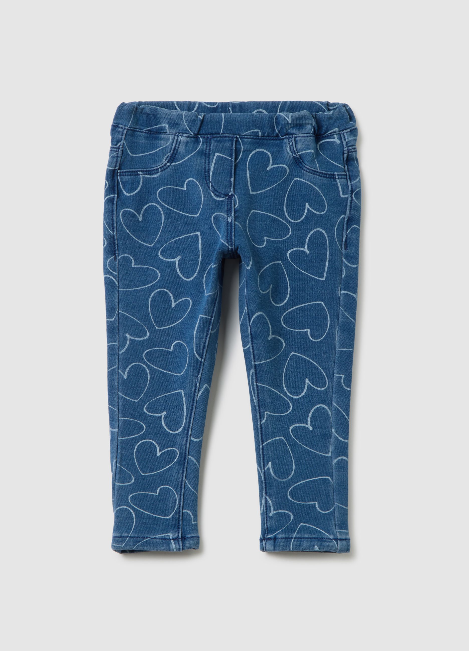 Denim slim fit girl's leggings with hearts