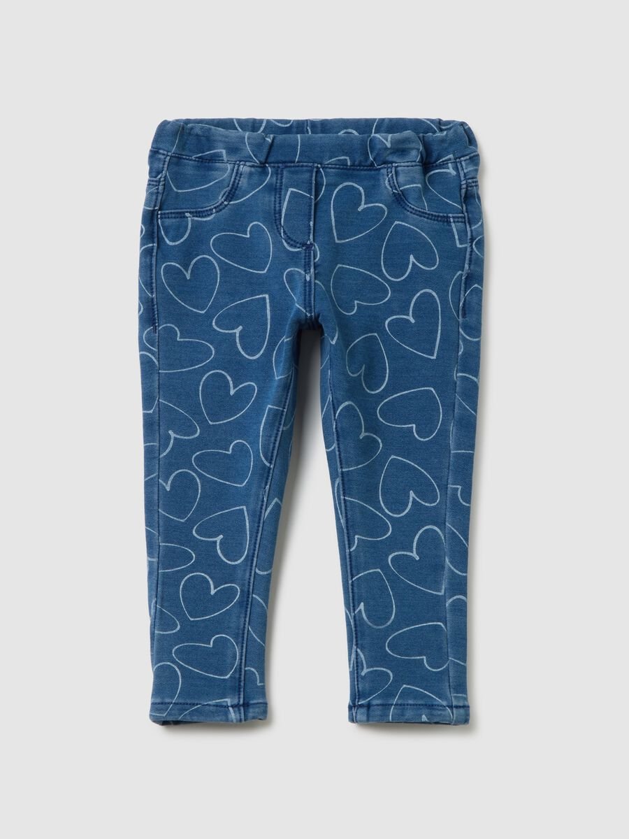 Denim slim fit girl's leggings with hearts_0