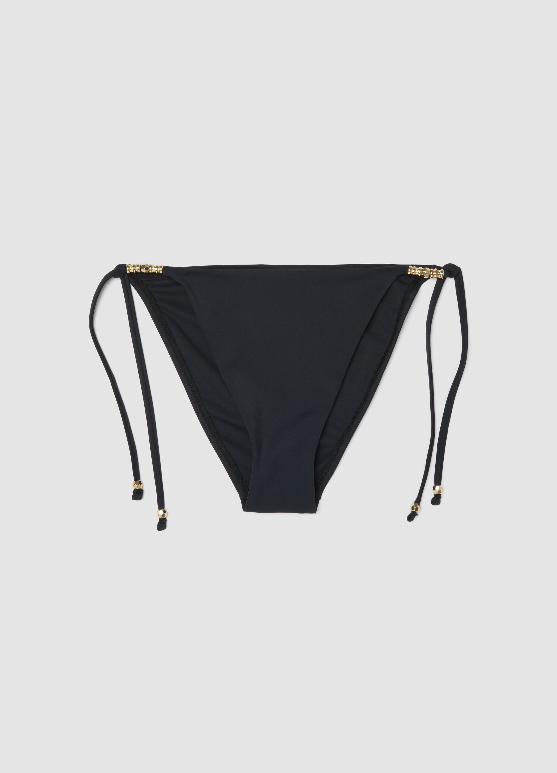 Black stretch bikini bottoms with tie sides