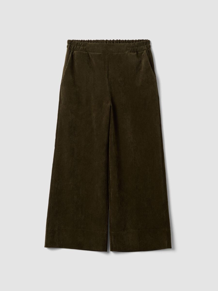 Pantaloni verdi ampi in misto viscosa elasticizzata regular fit a coste_0