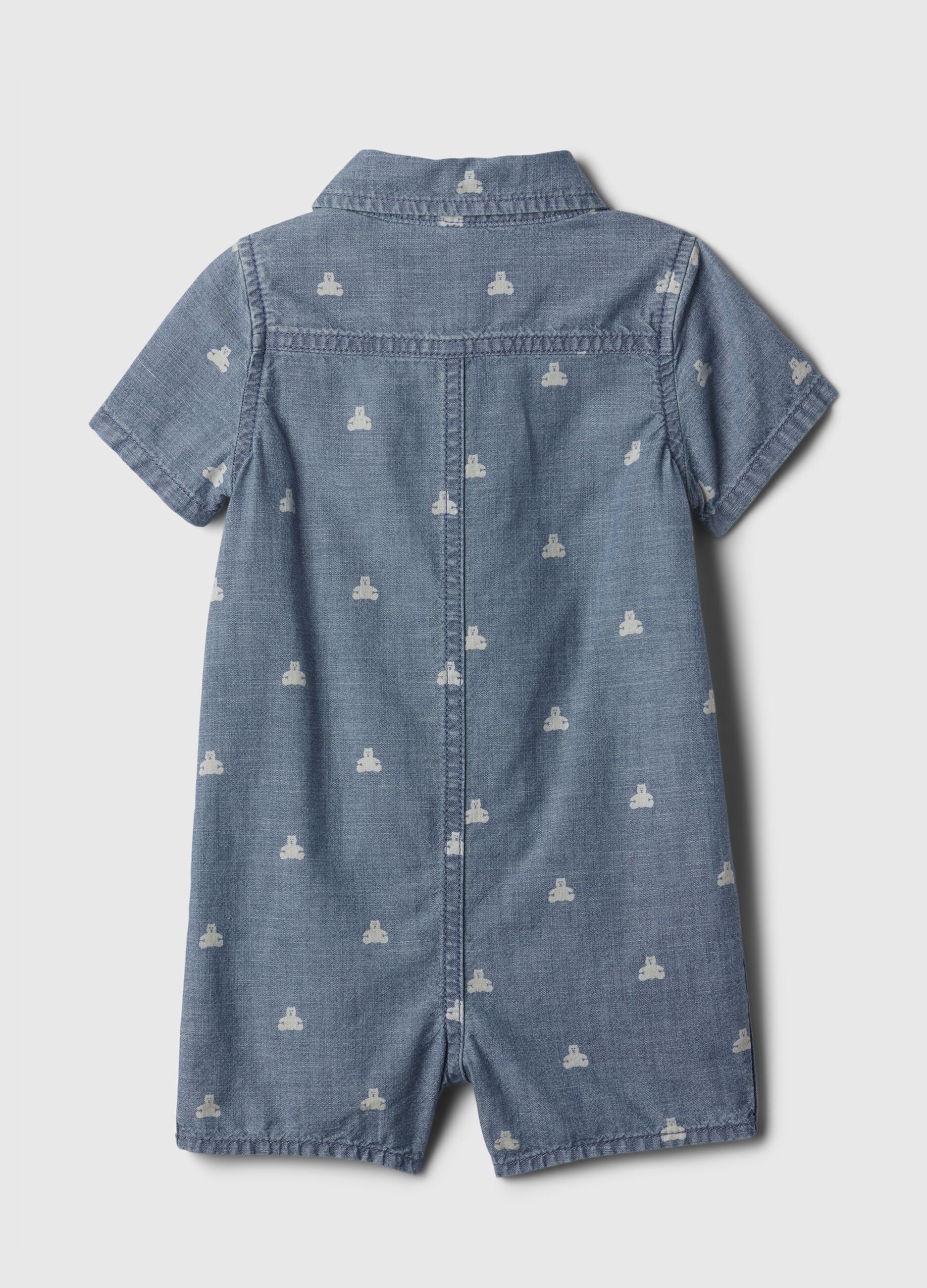 Denim romper suit with teddy bears print