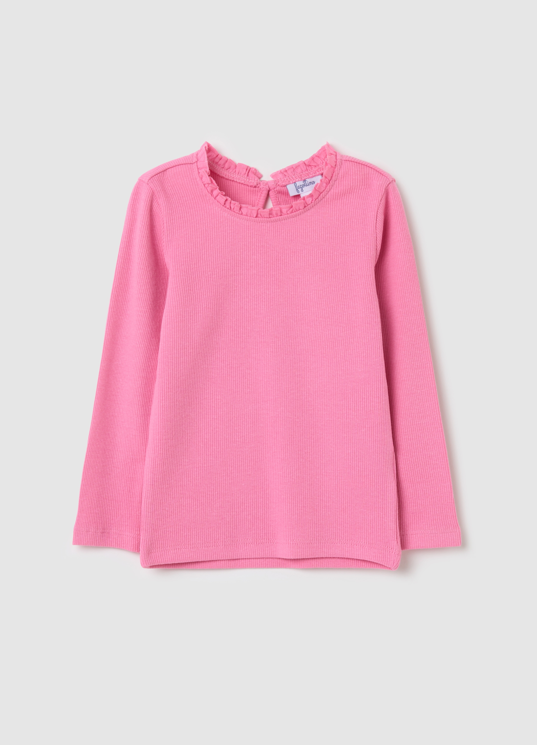 FAGOTTINO, T-shirt Maniche Lunghe A Costine Con Rouche, Bambina, Rosa, Taglia: 9-12