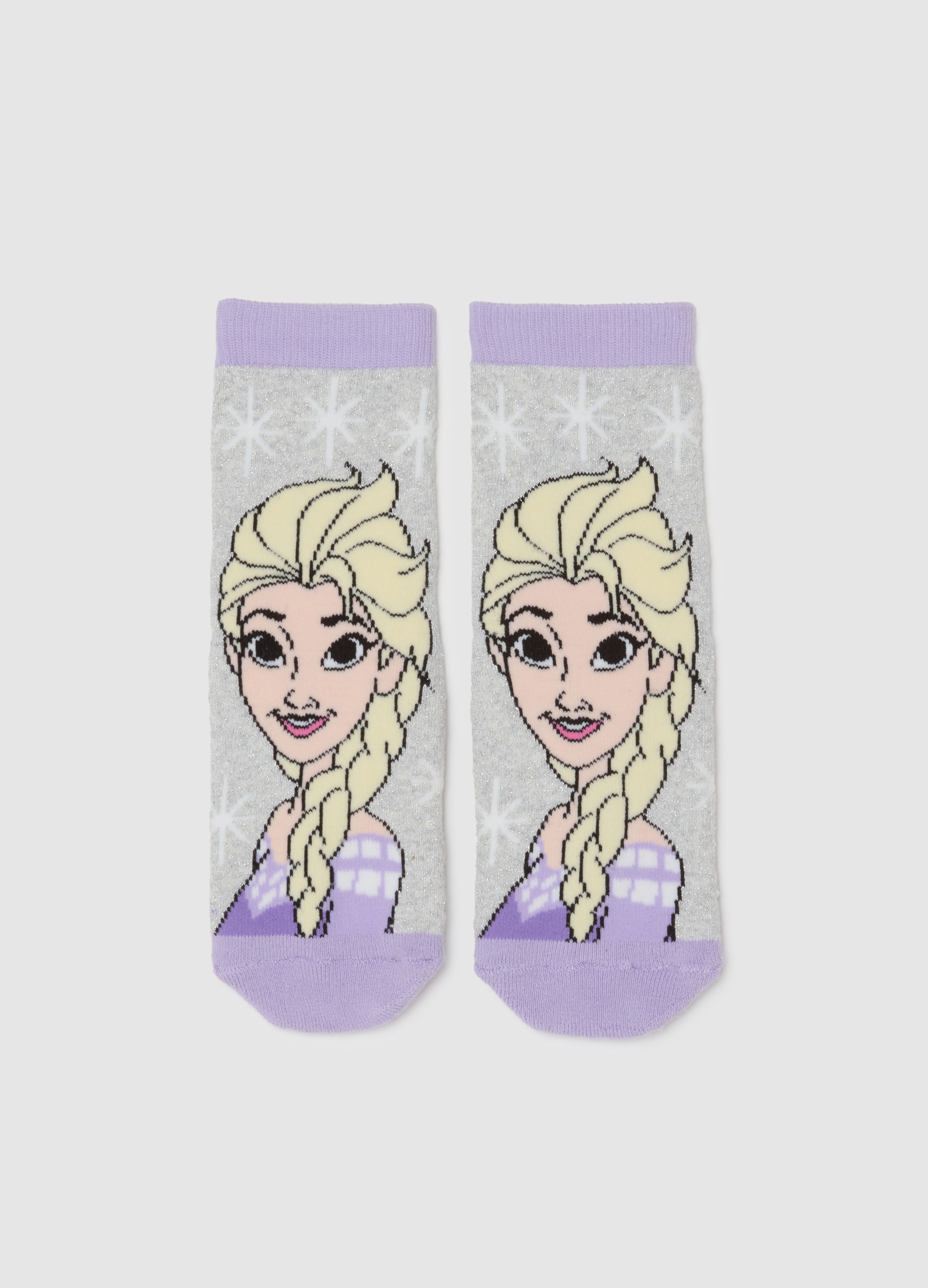DISNEY, Calcetines Grises Antideslizantes De Frozen En Mezcla De Algodón Para Niñas, Niña, Morado/Gris, Talla: 28/30