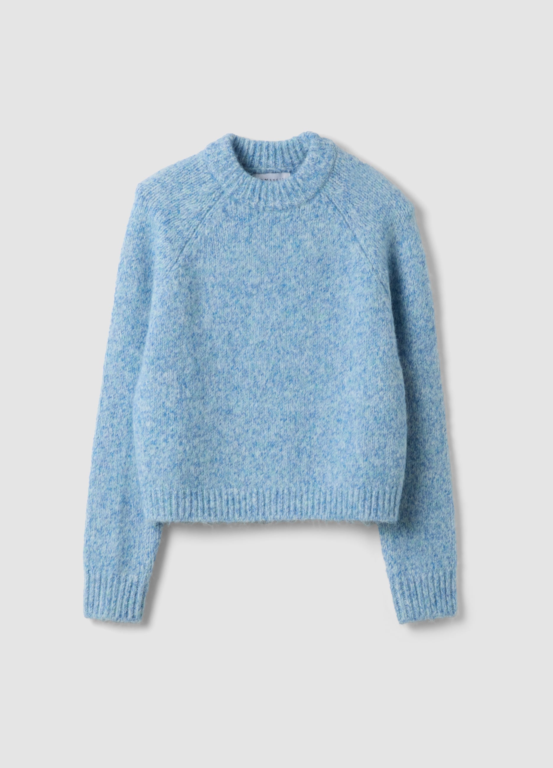 B.ANGEL, Maglia Azzurra In Lana Elasticizzata Girocollo, Donna, Azzurro, Taglia: XS