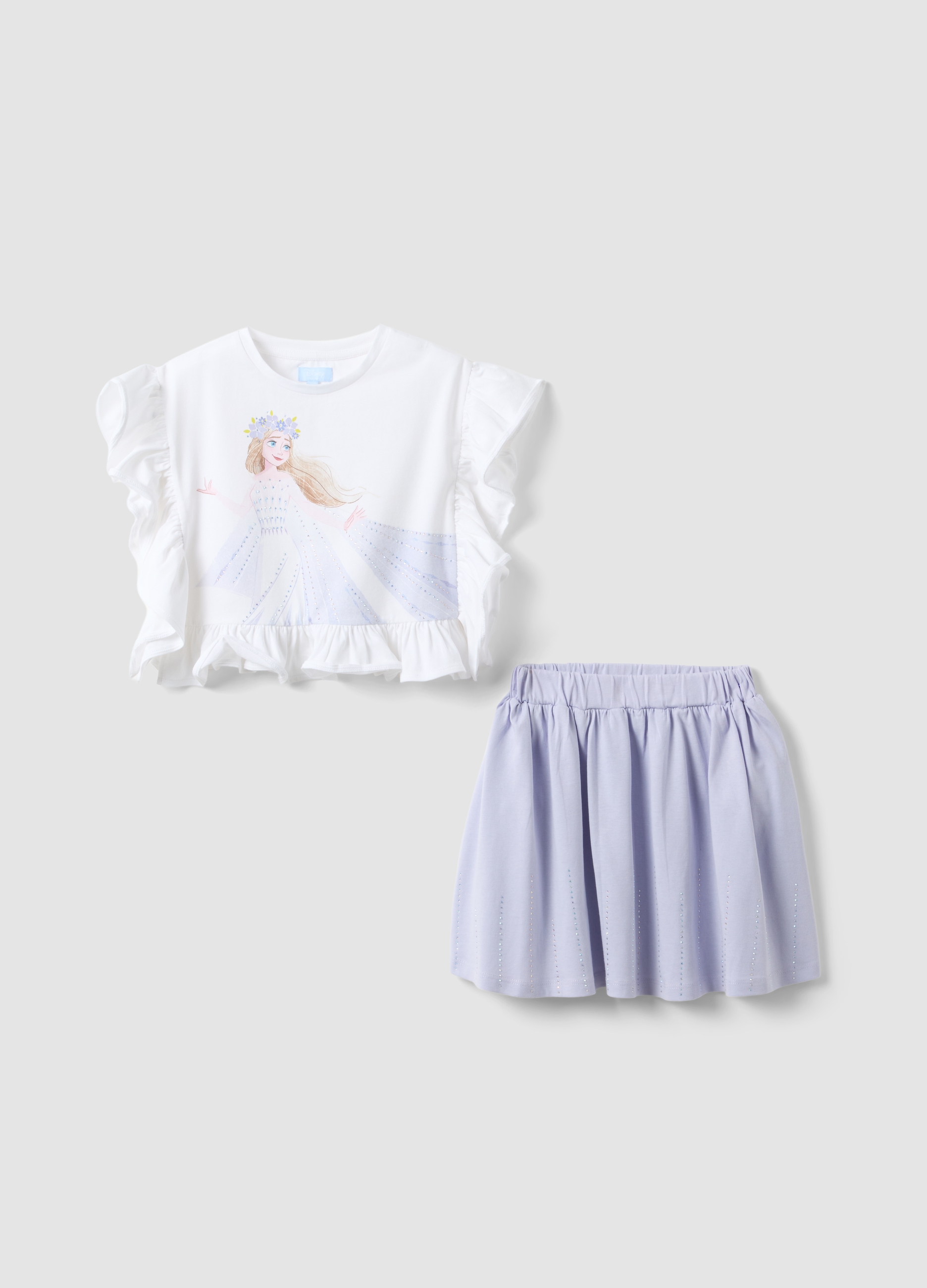 DISNEY, Conjunto Infantil Multicolor De Algodón Elástico Con Estampado De Frozen, Niña, Blanco/morado, Talla: 4-5