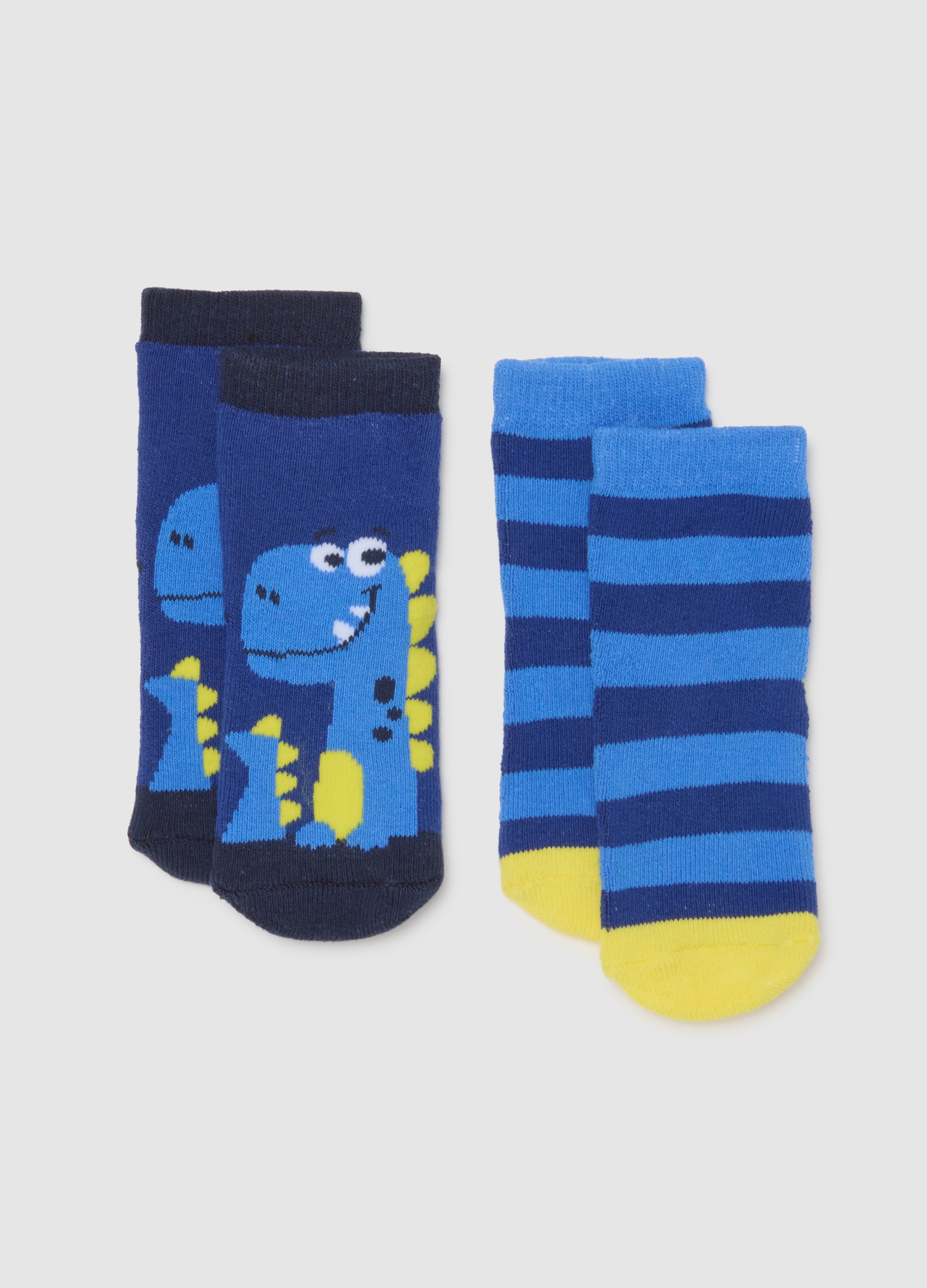 Calcetines Antideslizantes Azules Con Dinosaurio, Niño, Azul/amarillo, Talla: 6-12