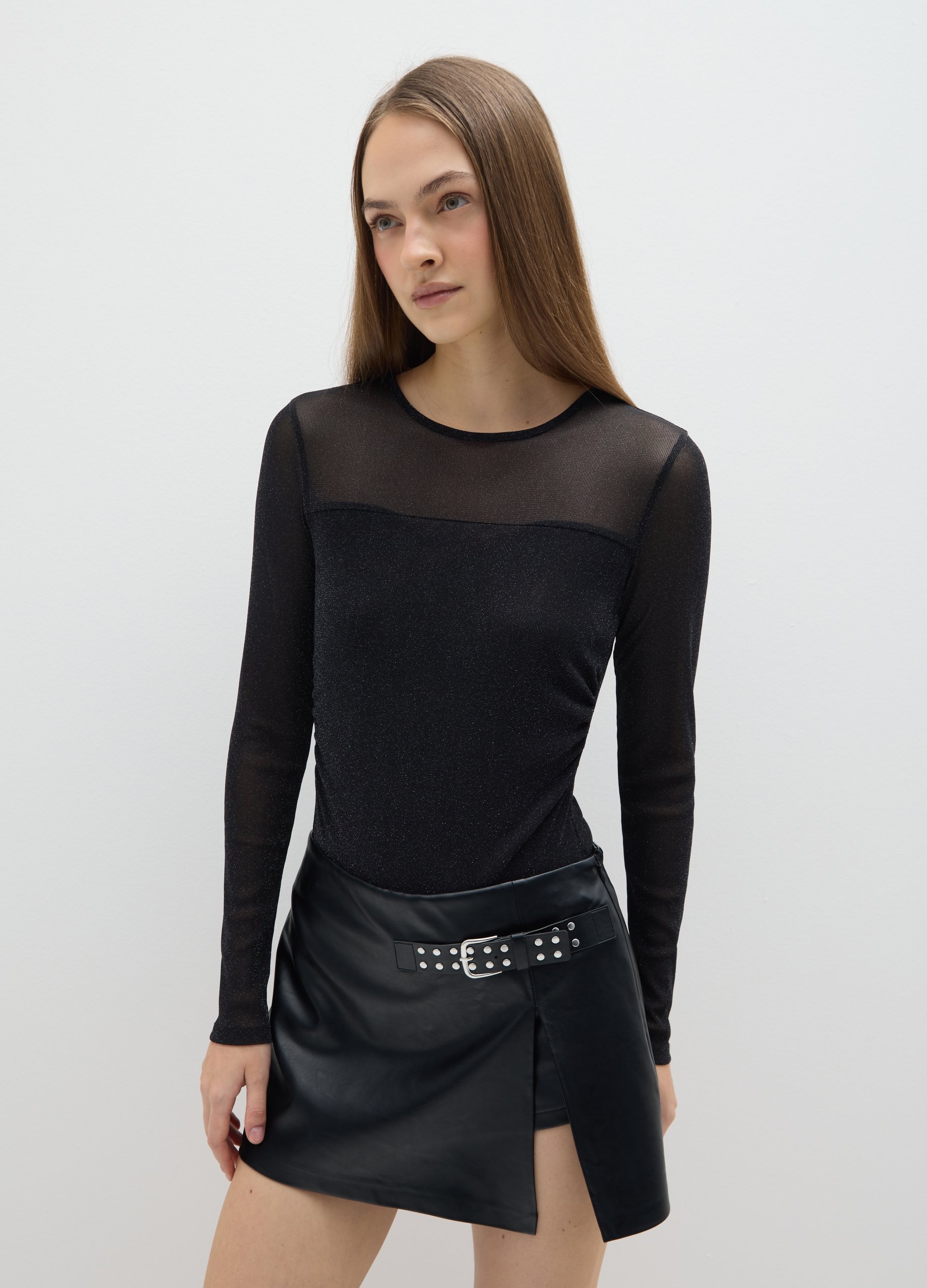 B.ANGEL, Body Nero Senza Coppa Regular Fit Con Trasparenze, Donna, Nero, Taglia: M