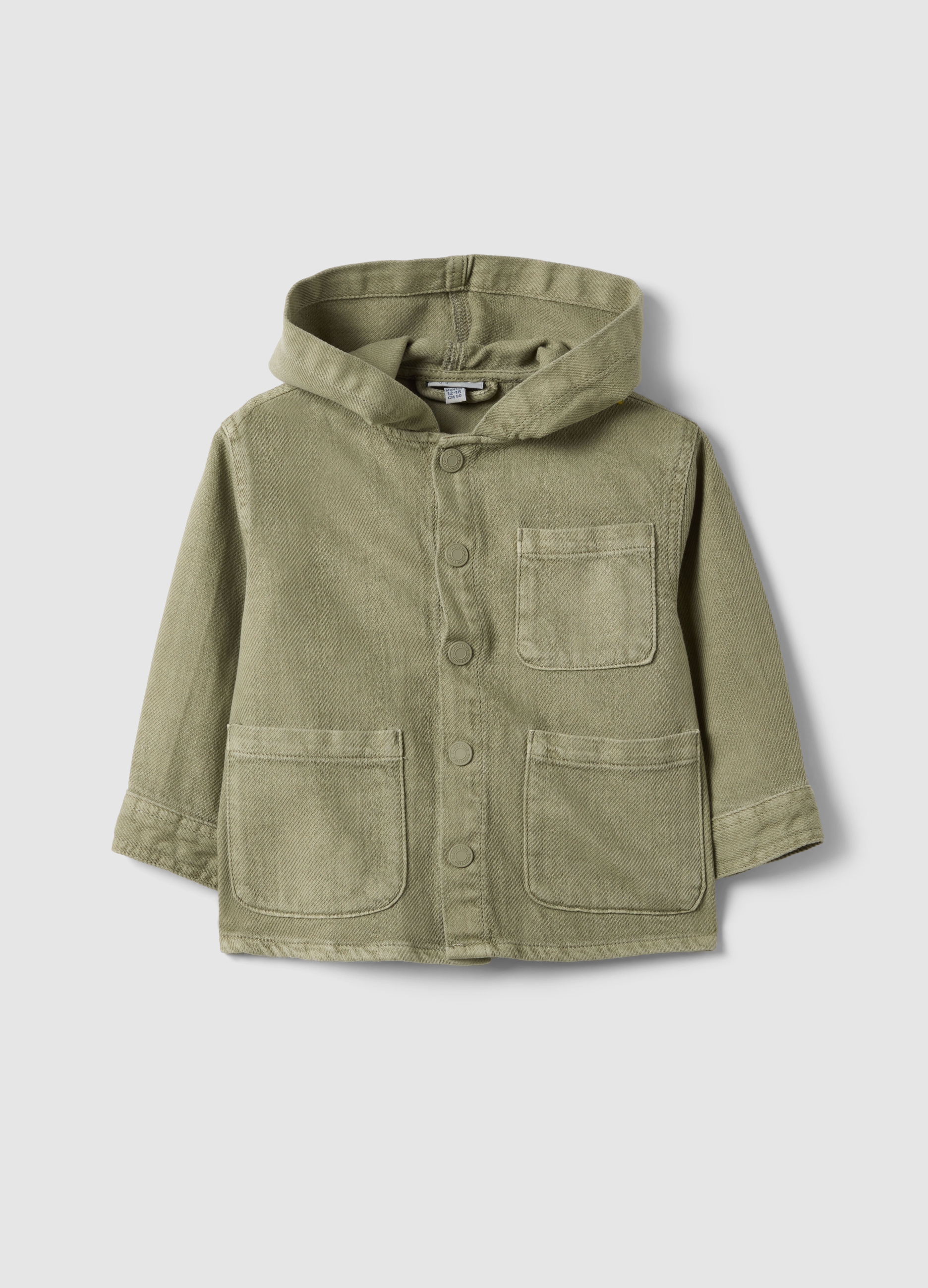 FAGOTTINO, Chaqueta De Camisa Verde De Algodón Puro Para Niño Corte Regular Con Capucha, Niño, Verde claro, Talla: 12-18