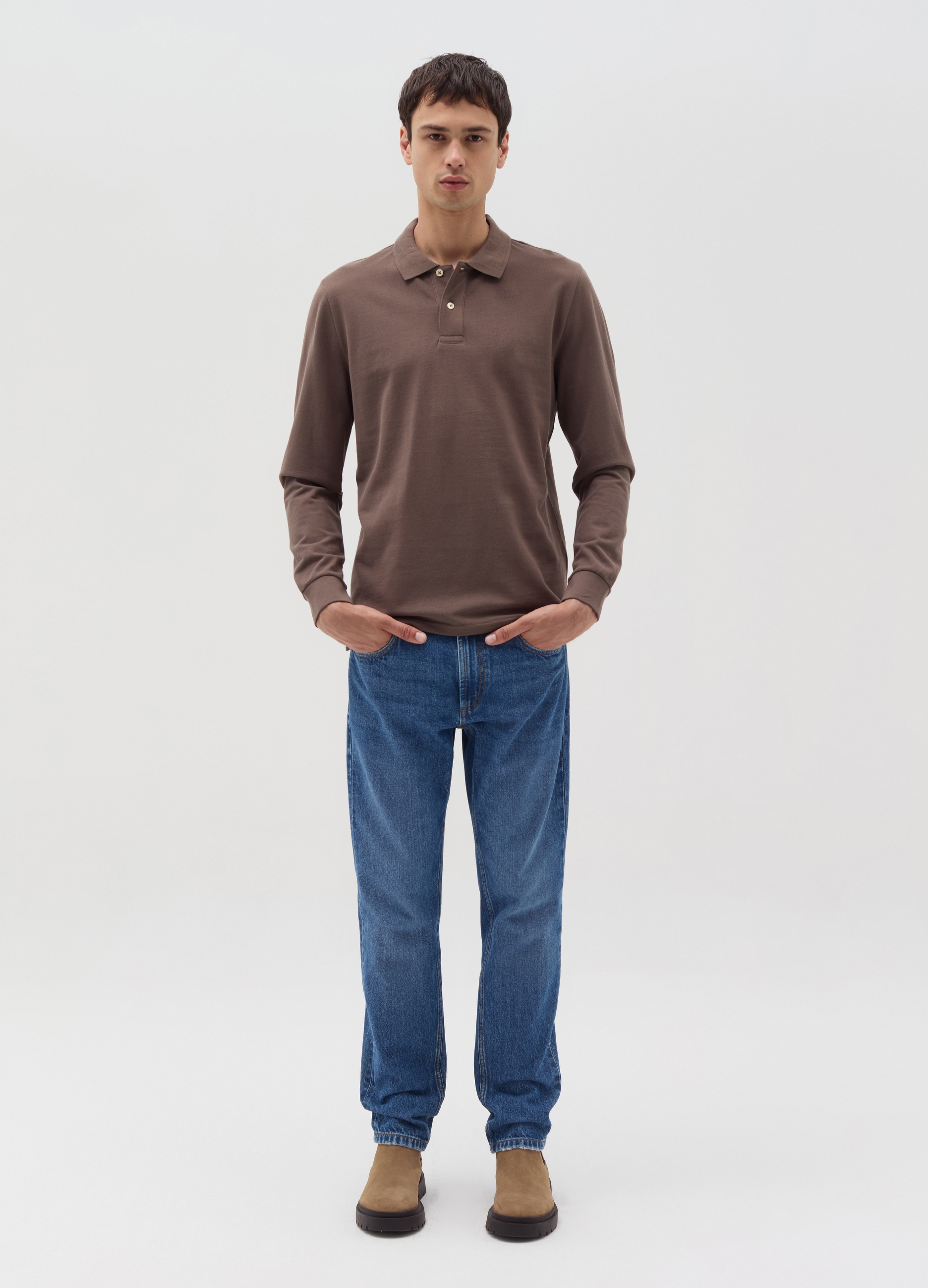 OVS, Polo In Piquet A Maniche Lunghe, Uomo, Marrone, Taglia: S