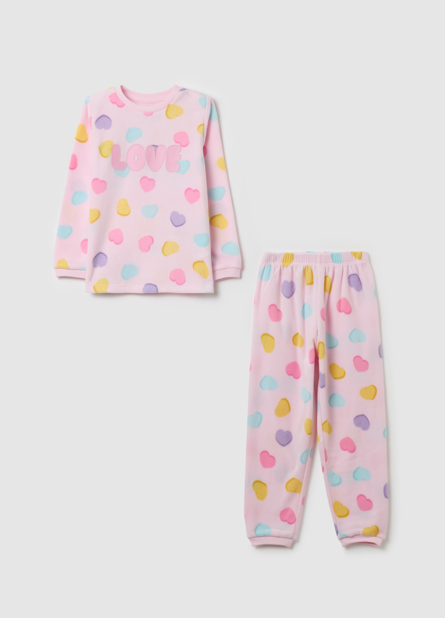 Pijama De Terciopelo Estampado De Corazones Multicolor, Niña, Rosa Claro, Talla: 3-4