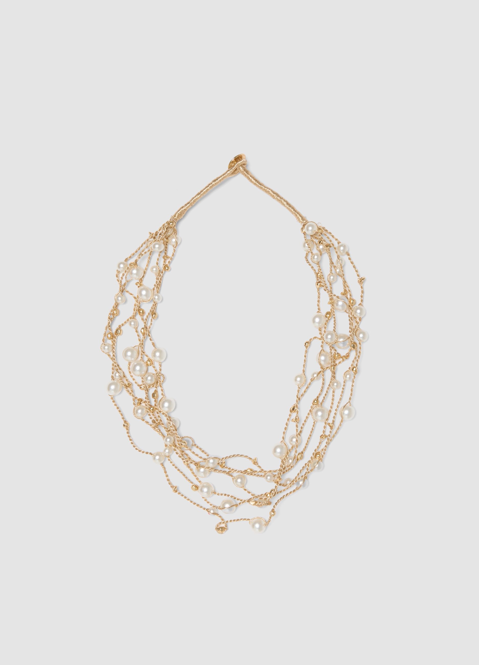 Collar Beige Con Perlas Y Hilos Trenzados, Mujer, Blanco/beige, Talla: FASUL