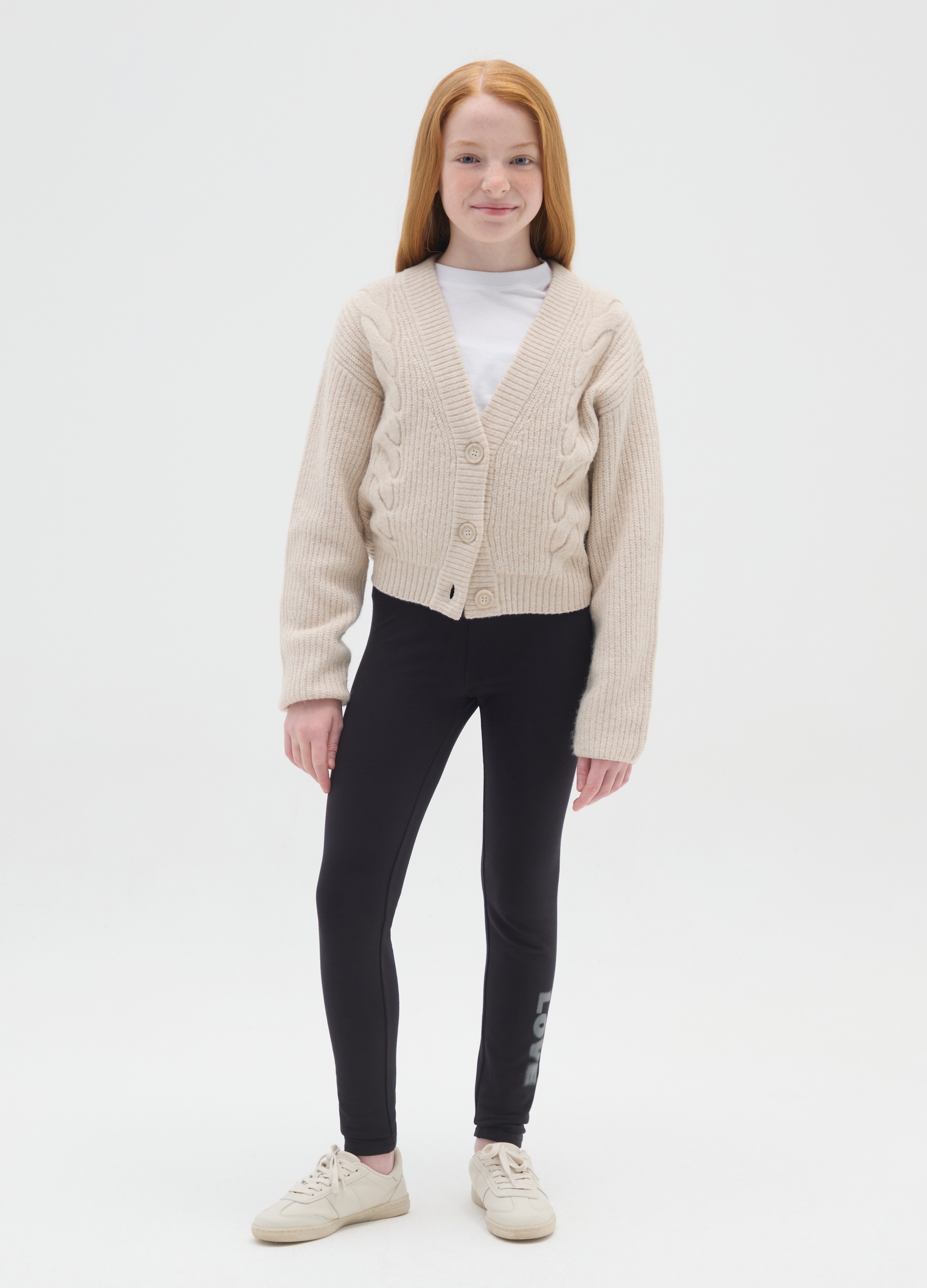 OVS KIDS, Leggings Neri Da Ragazza In Cotone Elasticizzato Vestibilità Skinny, Bambina, Nero, Taglia: 14-15