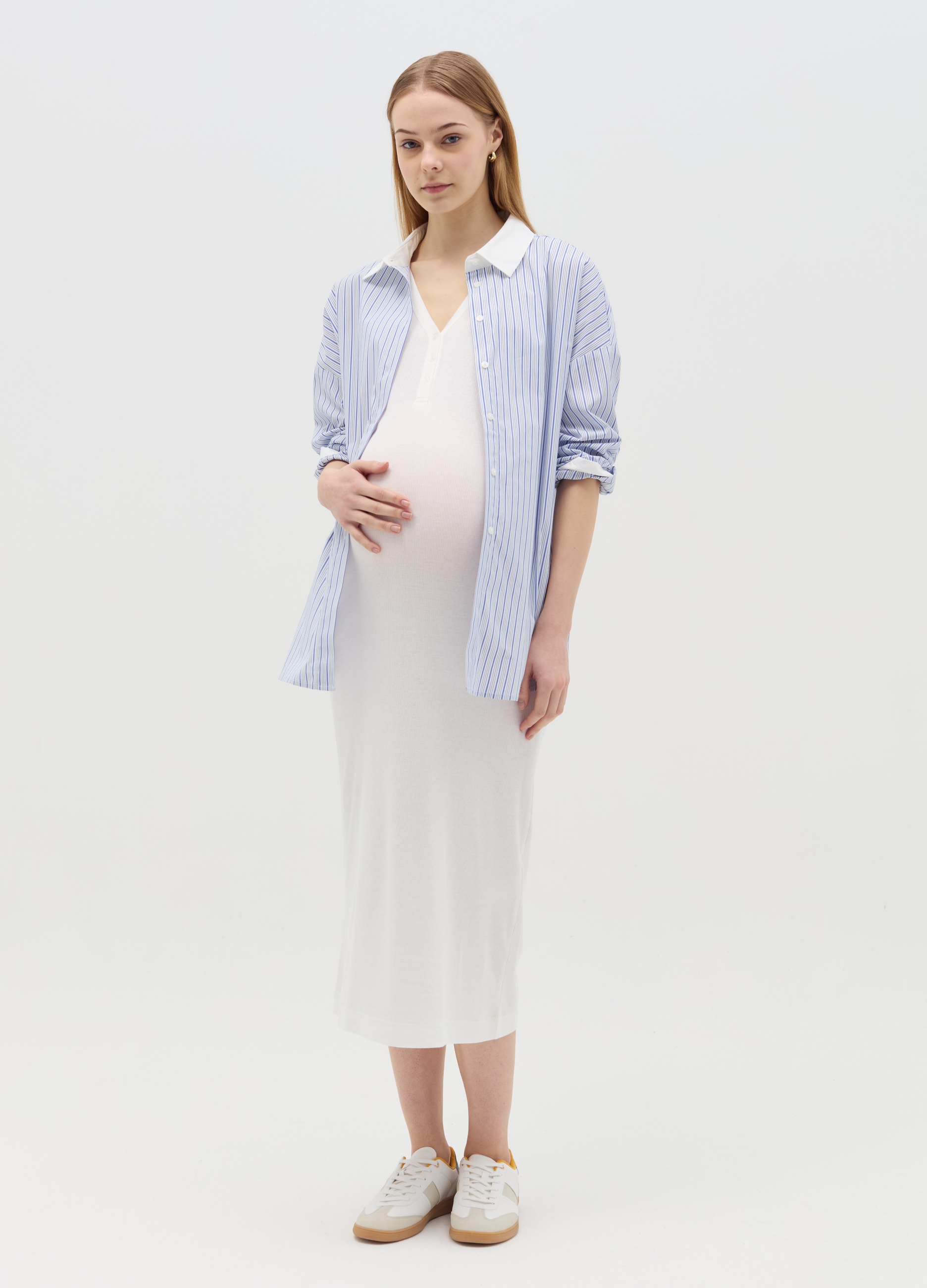 OVS, Vestido Largo Sin Mangas Premamá En Canalé, Mujer, Blanco óptico, Talla: 36