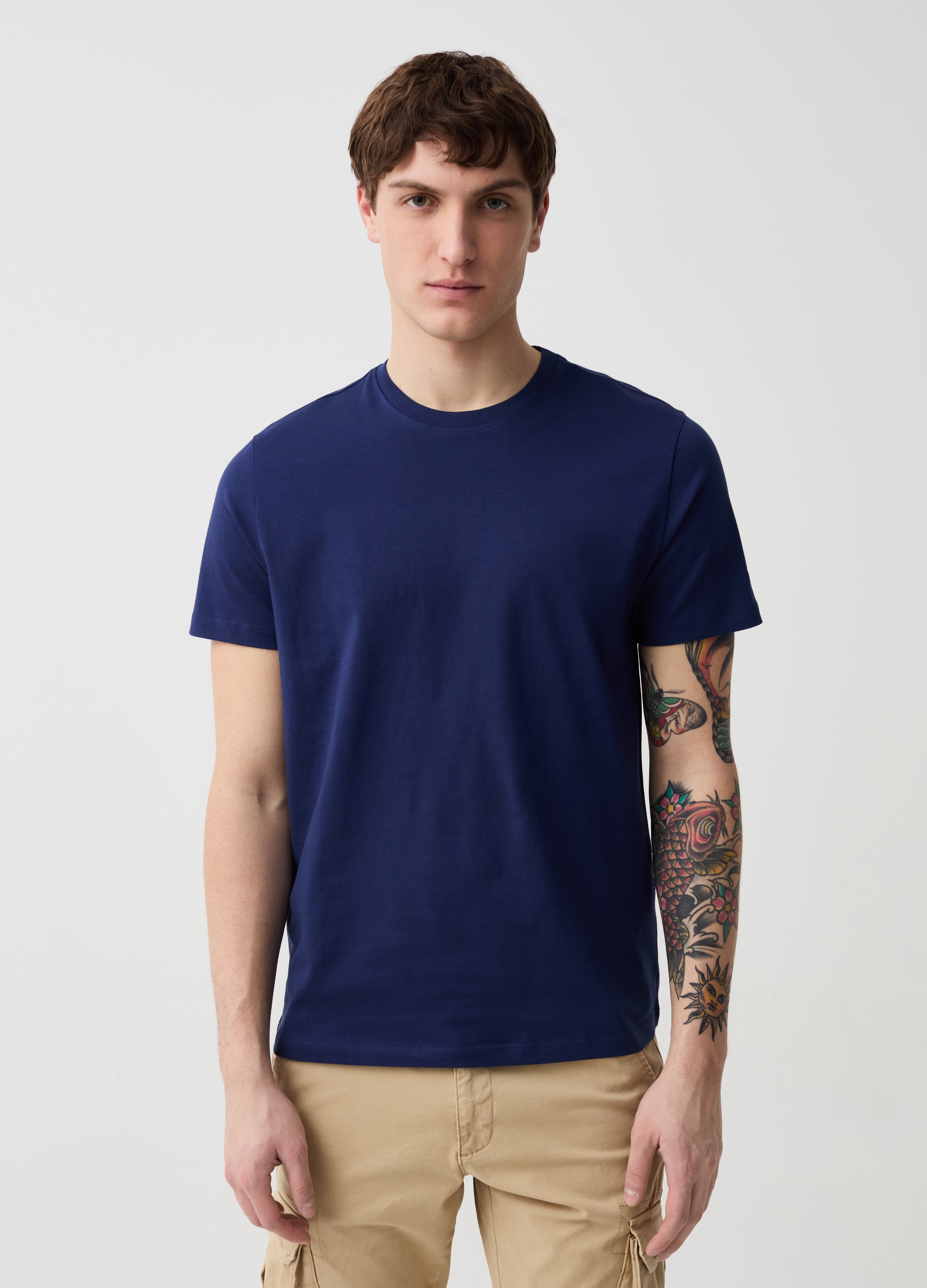 OVS , T-shirt In Cotone Bio Con Scollo Rotondo, Uomo, Blu, Taglia: S