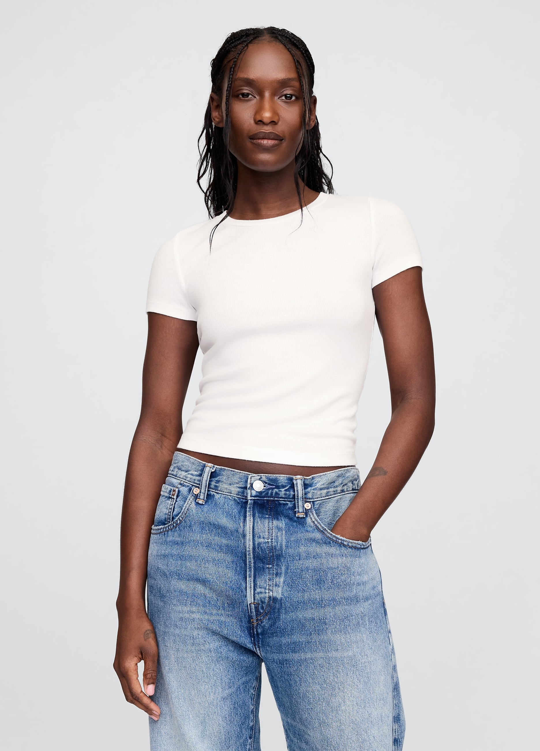 GAP, T-shirt Bianca In Cotone E Modal Elasticizzato Gap, Donna, Bianco, Taglia: S