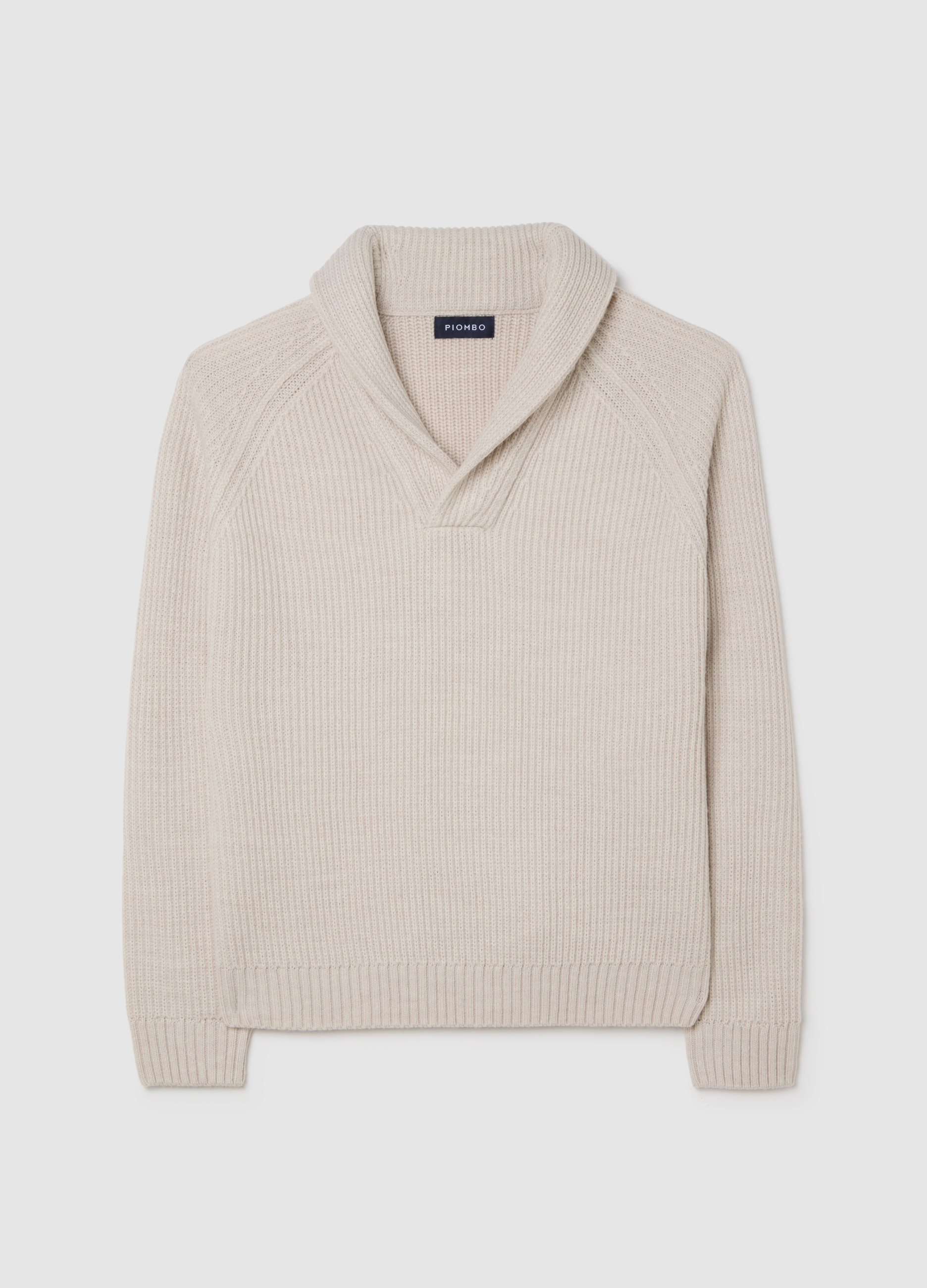 Piombo Contemporary, Suéter Beige Con Cuello Chal En Mezcla De Lana, Hombre, Blanco, Talla: L