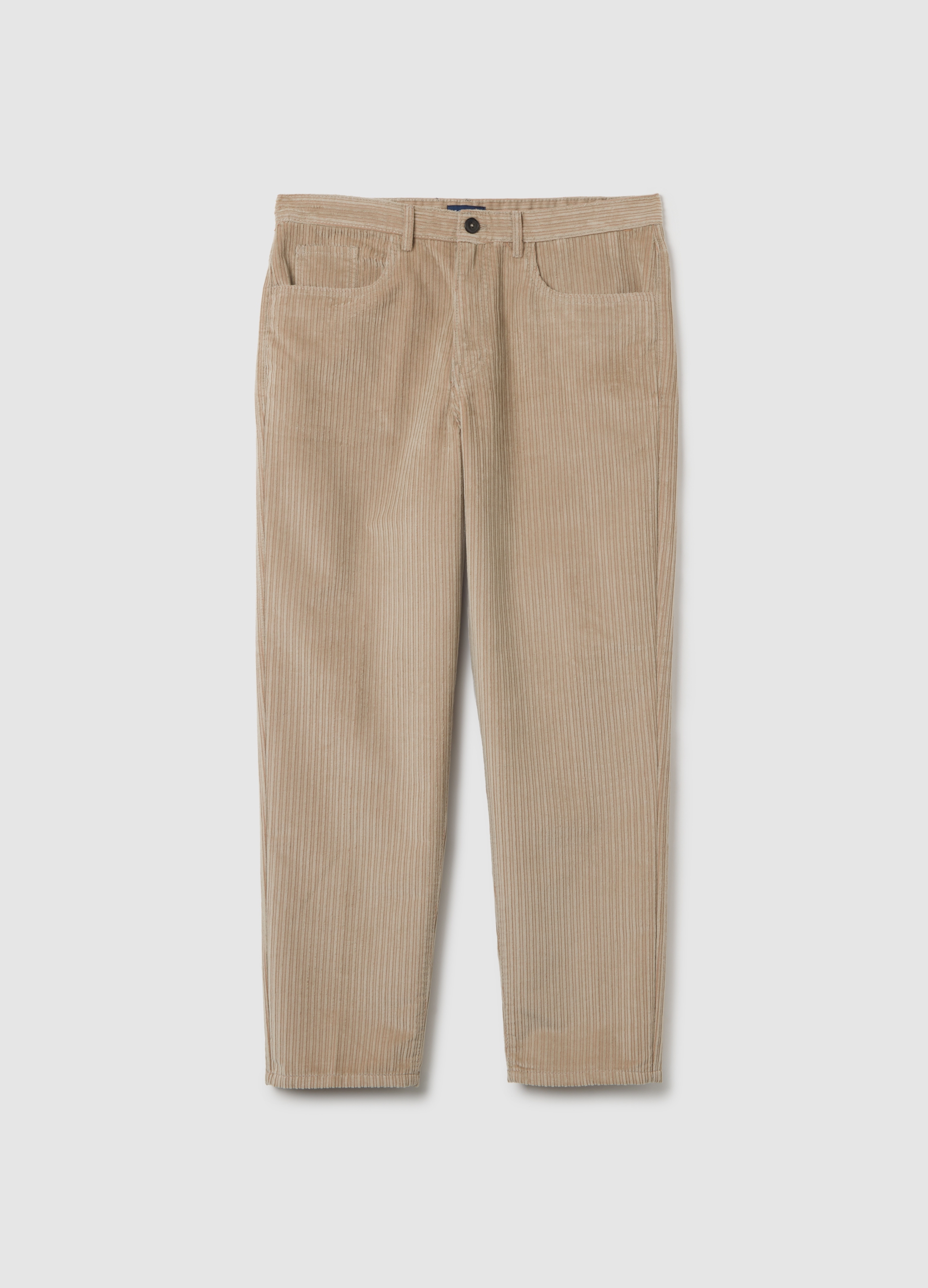 OVS, Pantalones Beige De Mezcla De Algodón Acanalado Ajuste Regular, Hombre, Beige Jaspeado, Talla: 44