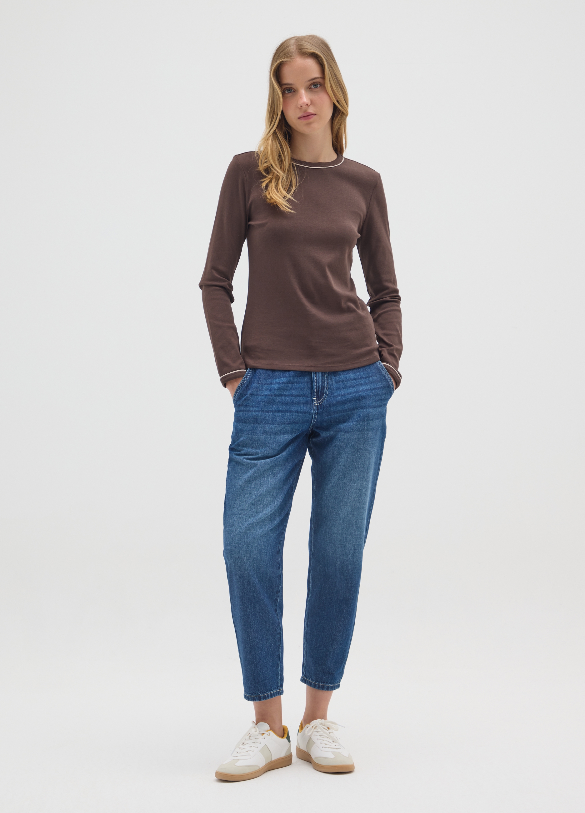 OVS, Maglietta Grigia A Maniche Lunghe In Cotone, Donna, Nero, Taglia: S