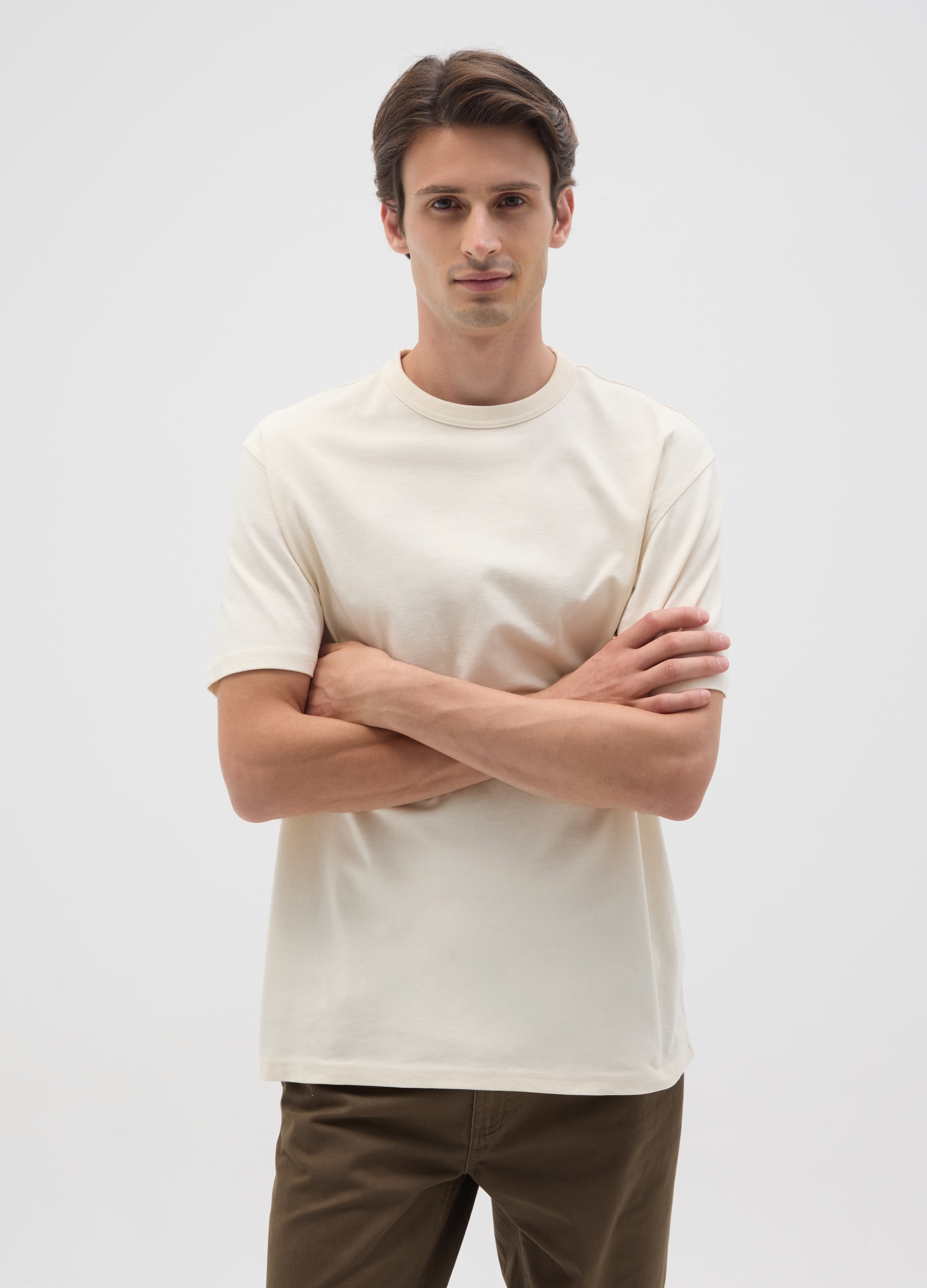 OVS, T-shirt In Puro Cotone Beige Regular Fit, Uomo, Beige, Taglia: S