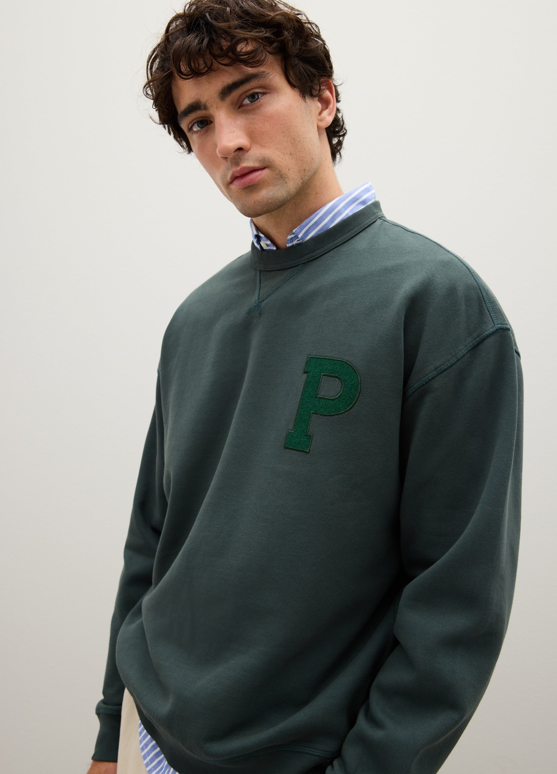 PIOMBO, Felpa In Puro Cotone Verde Regular Fit, Uomo, Verde, Taglia: S