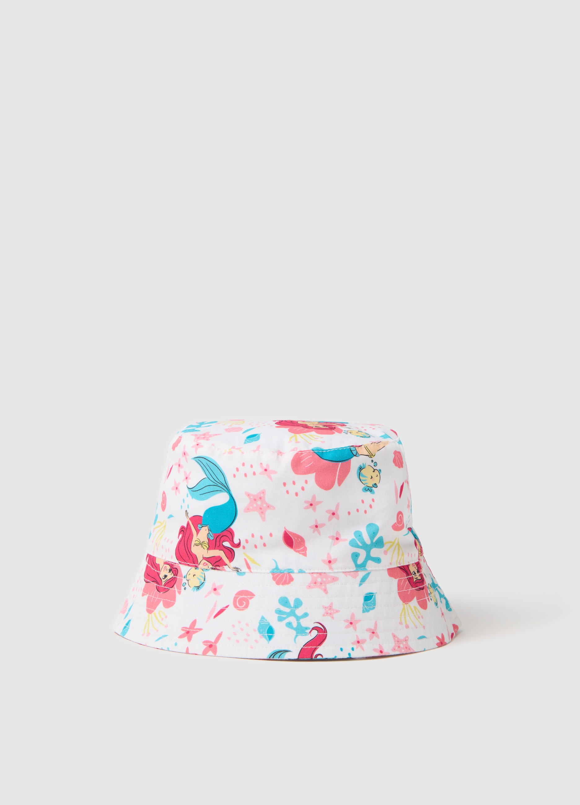 OVS, Cappello A Secchiello Con Stampa La Sirenetta In Cotone, Bambina, Bianco, Taglia: 42-44