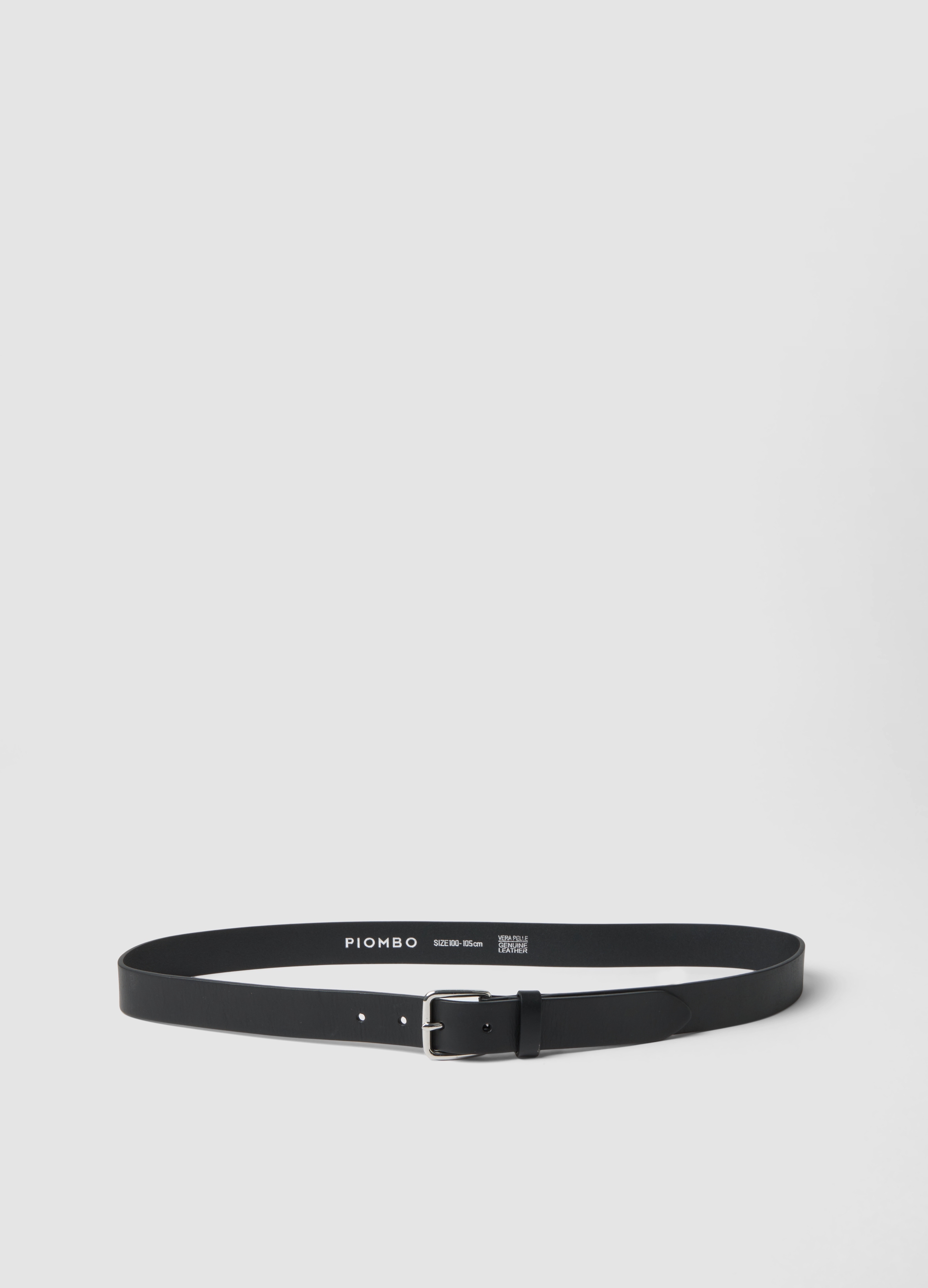 Piombo Contemporary, Cintura Nera In Vera Pelle Con Fibbia In Metallo, Uomo, Nero, Taglia: 100-105 cm