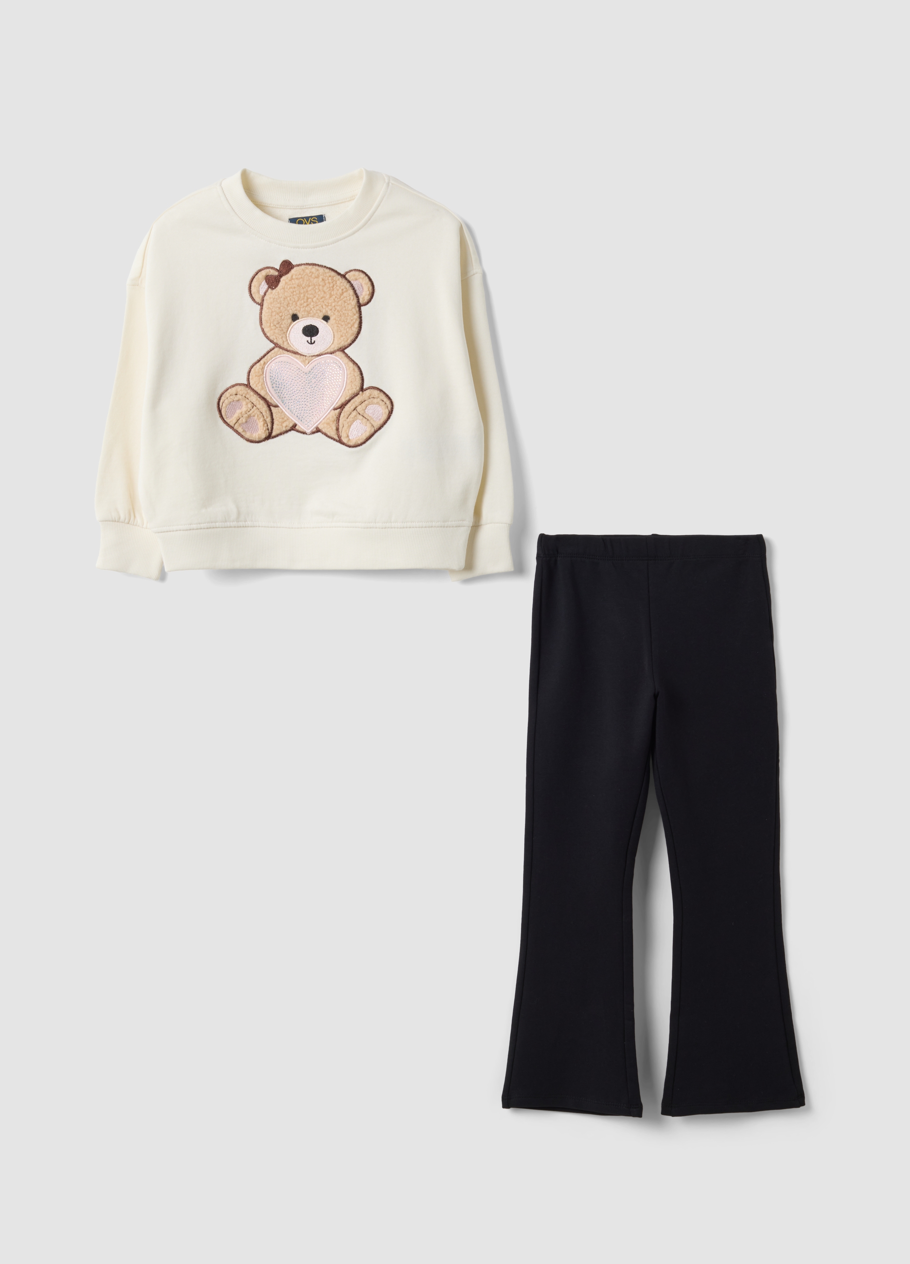 OVS KIDS, Completo In Puro Cotone Con Girocollo E Stampa Orsetto Per Bambina, Multicolor, Taglia: 4-5