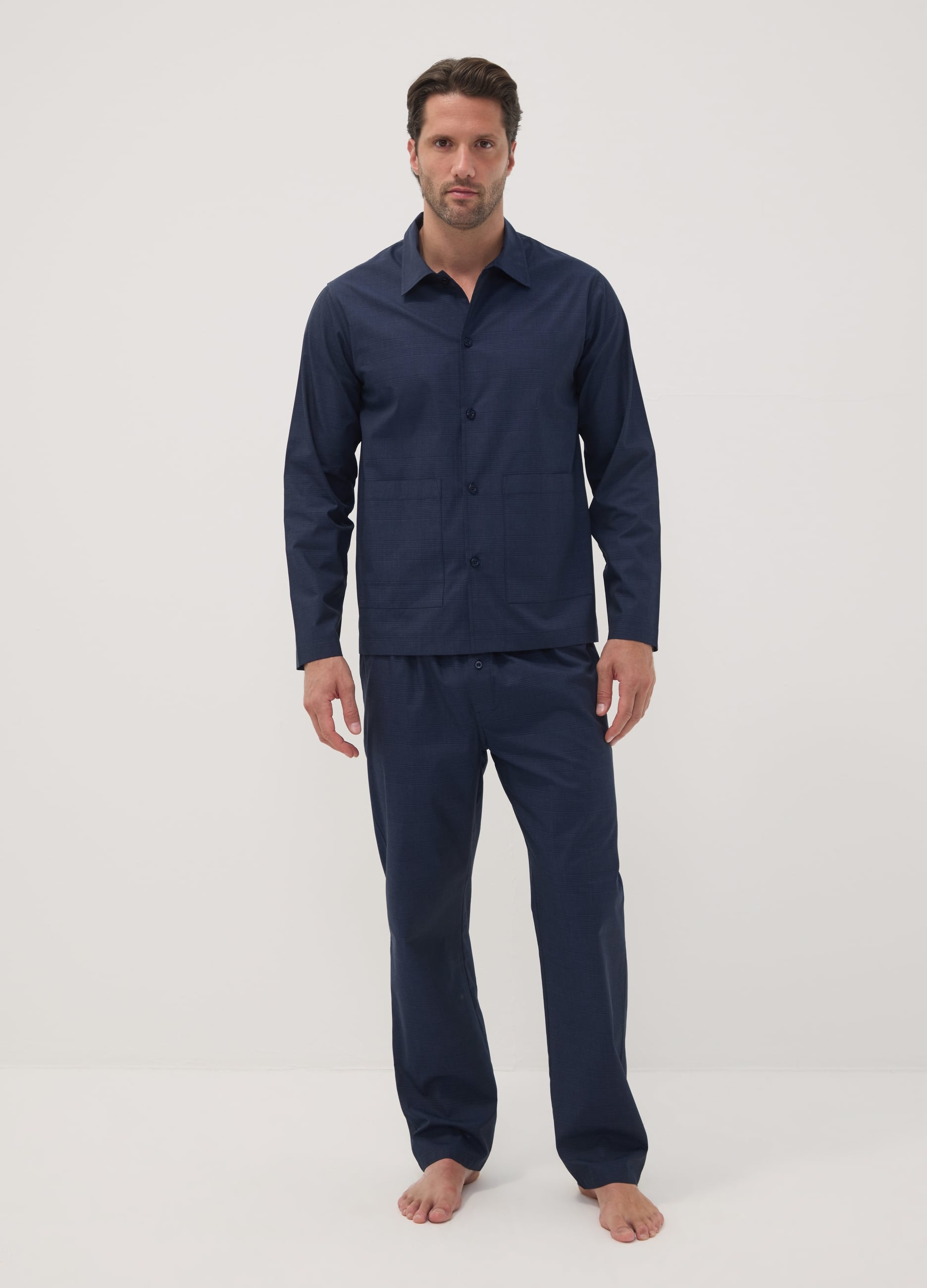 OVS, Pigiama Blu In Puro Cotone Organico Con Colletto, Uomo, Blu, Taglia: M