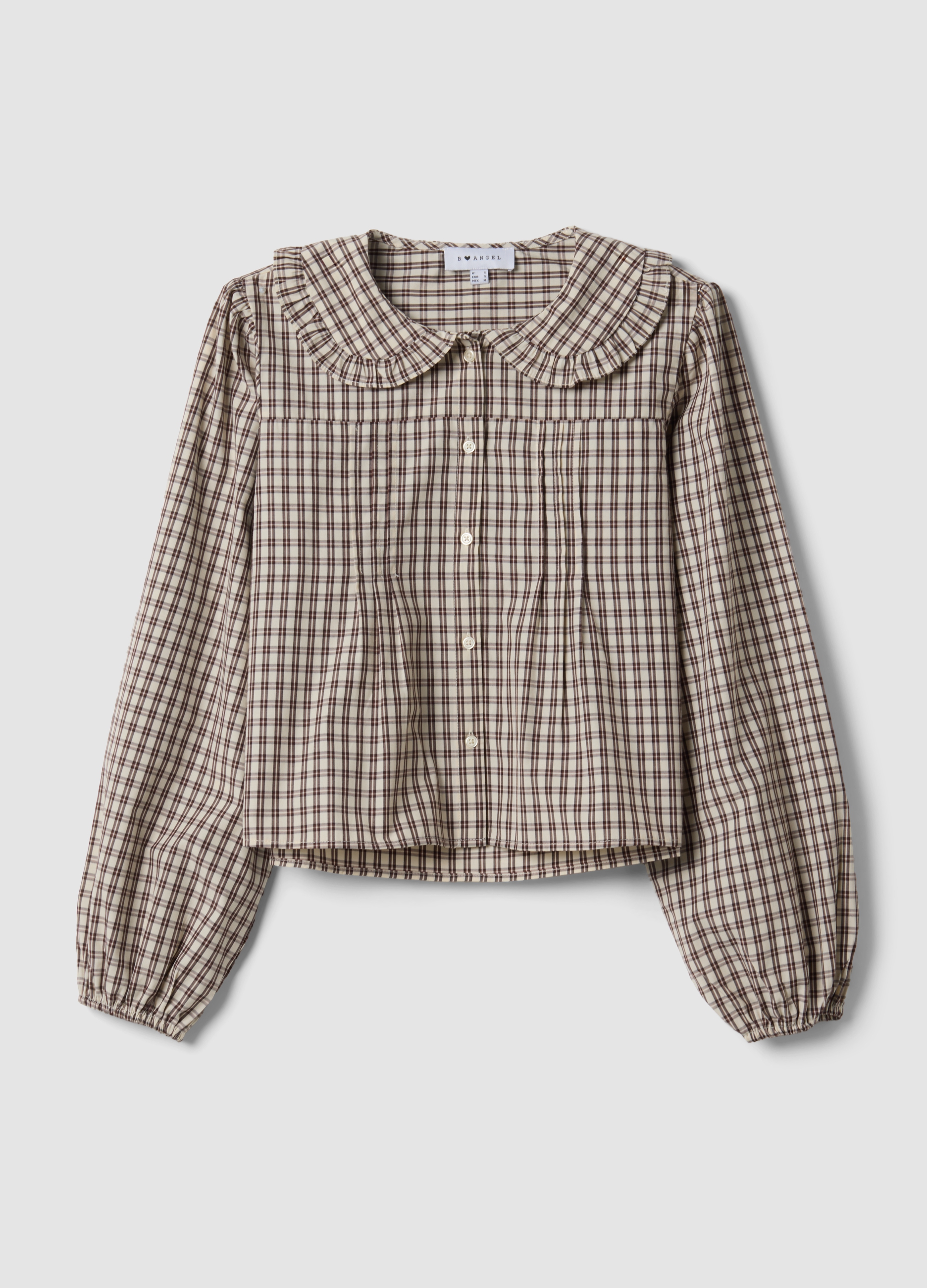 B.ANGEL, Camicia Marrone In Popeline Di Misto Cotone A Quadri, Donna, Marrone, Taglia: L