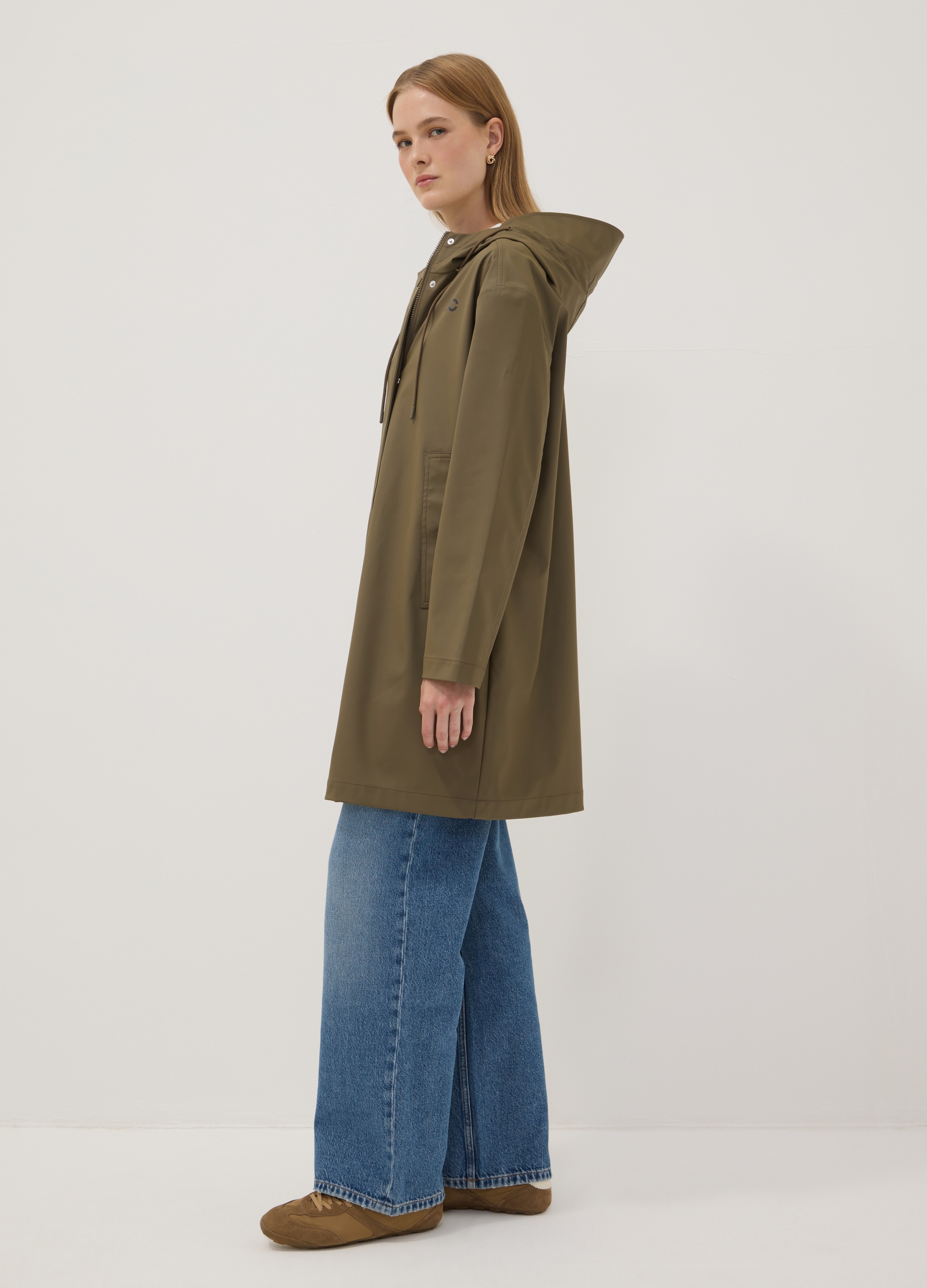URBAN COMMUTER, Giacca Lunga Verde Con Cappuccio E Zip, Donna, Verde, Taglia: XS