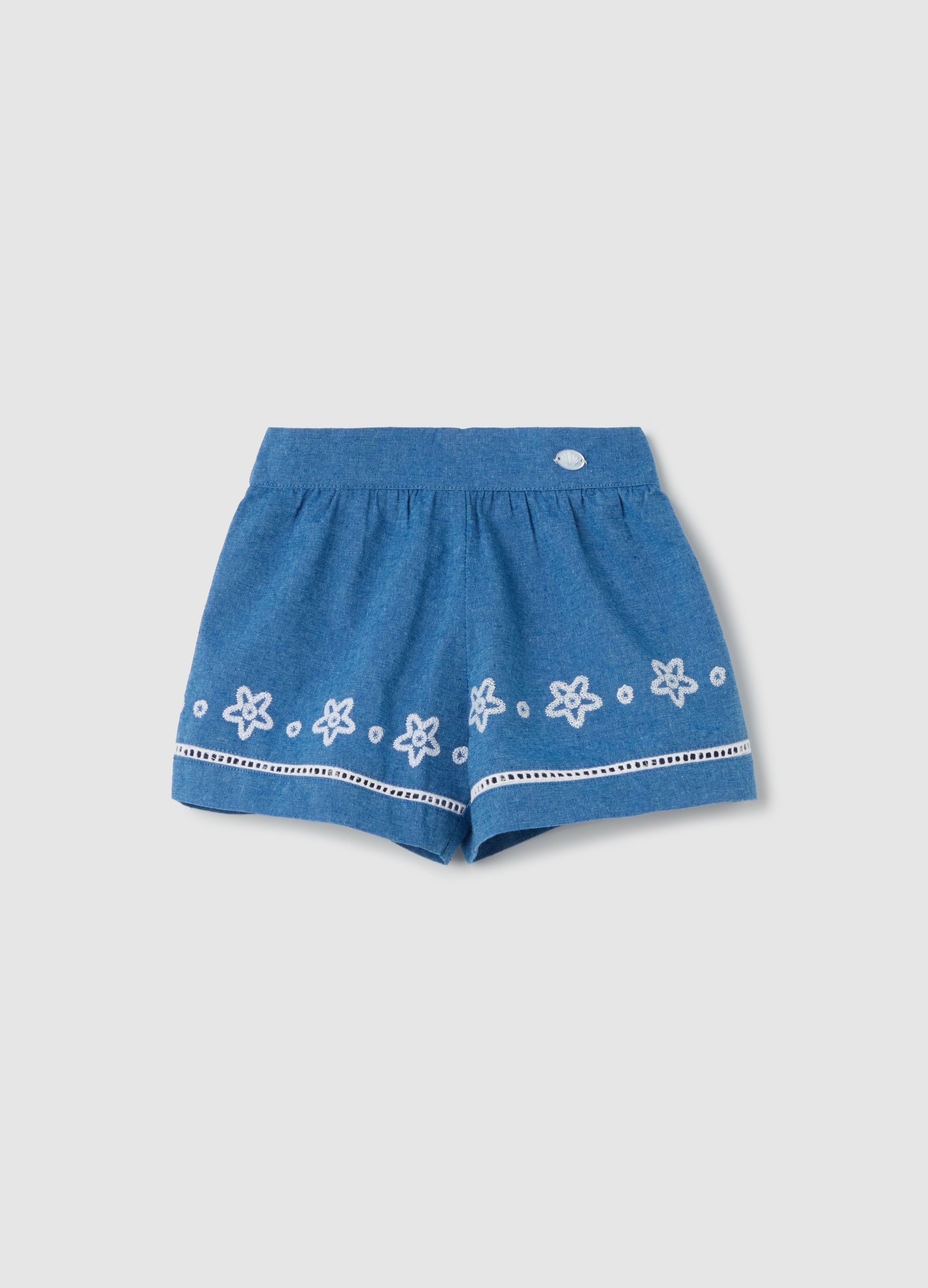 FAGOTTINO, Shorts In Cotone Con Ricamo Floreale, Bambina, Blu, Taglia: 9-12