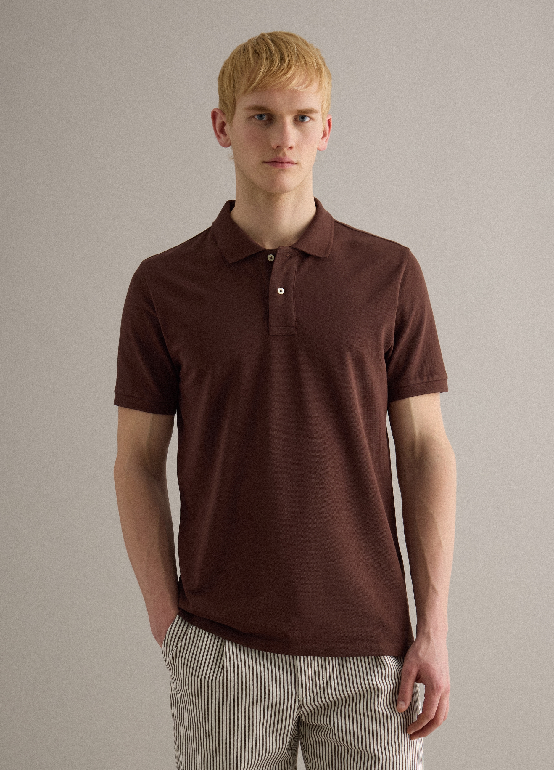 PIOMBO, Polo De Manga Corta De Algodón Puro Marrón Con Ajuste Regular, Hombre, Marrón oscuro, Talla: L