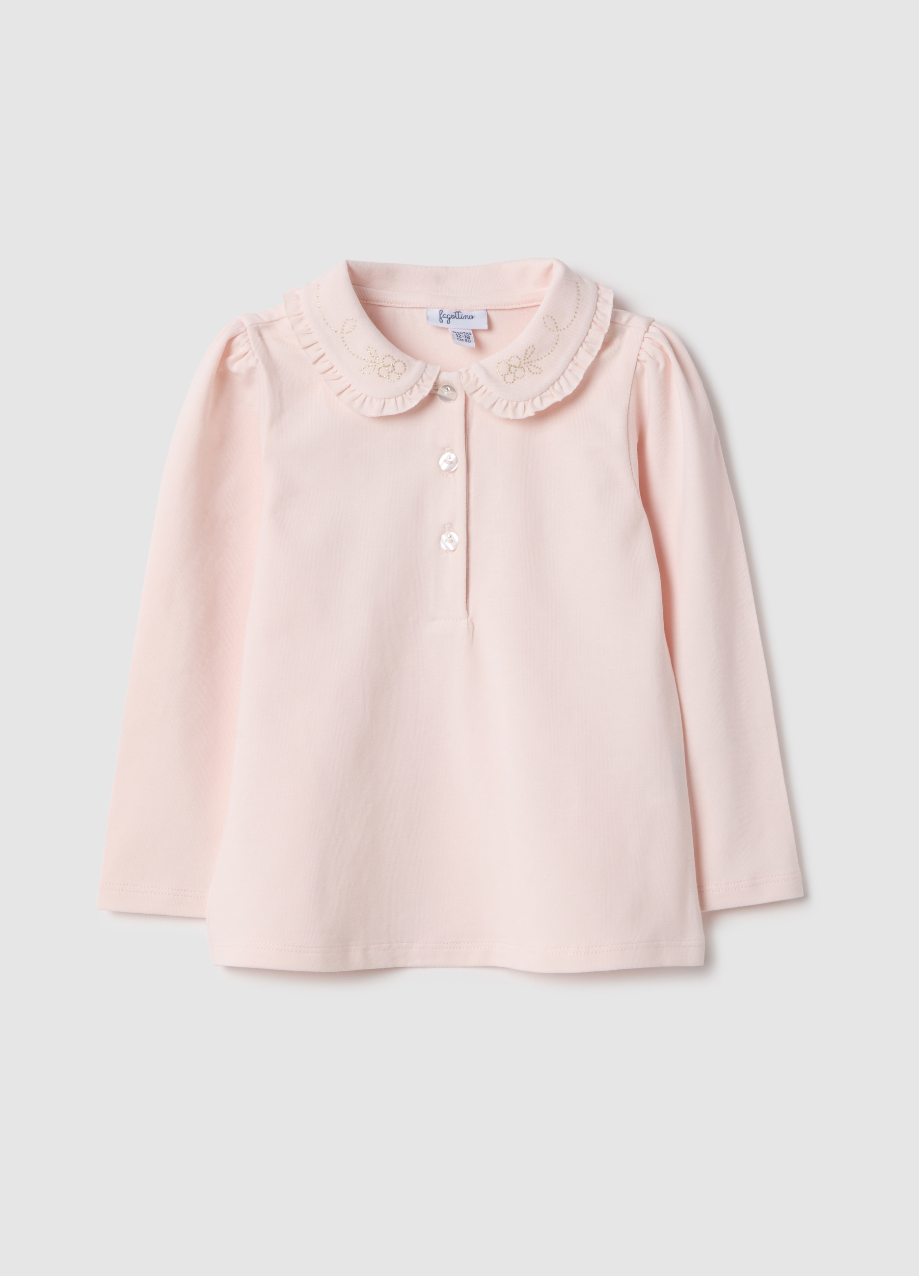 FAGOTTINO, Polo Rosa De Niña En Algodón Elástico, Ajuste Regular Con Cuello Fruncido, Niña, Rosa pastel, Talla: 24-30