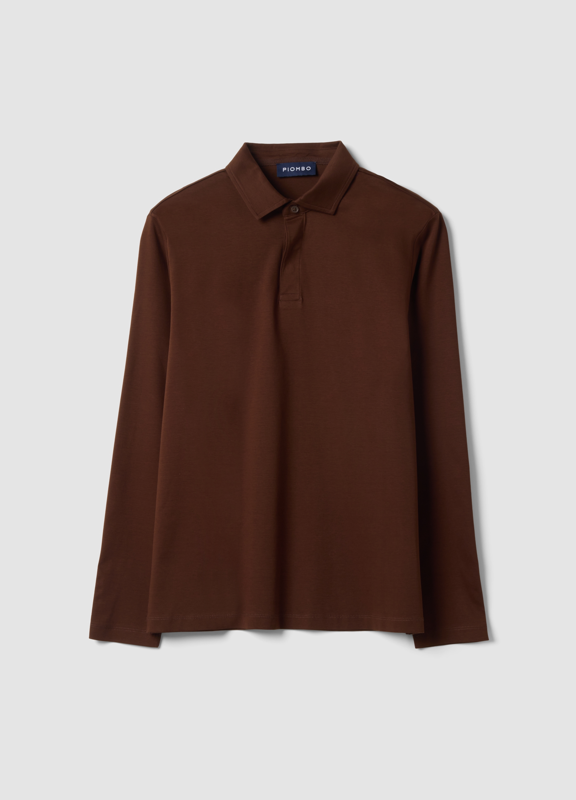 Piombo Contemporary, Polo Marrone In Puro Cotone A Maniche Lunghe, Uomo, Marrone, Taglia: S