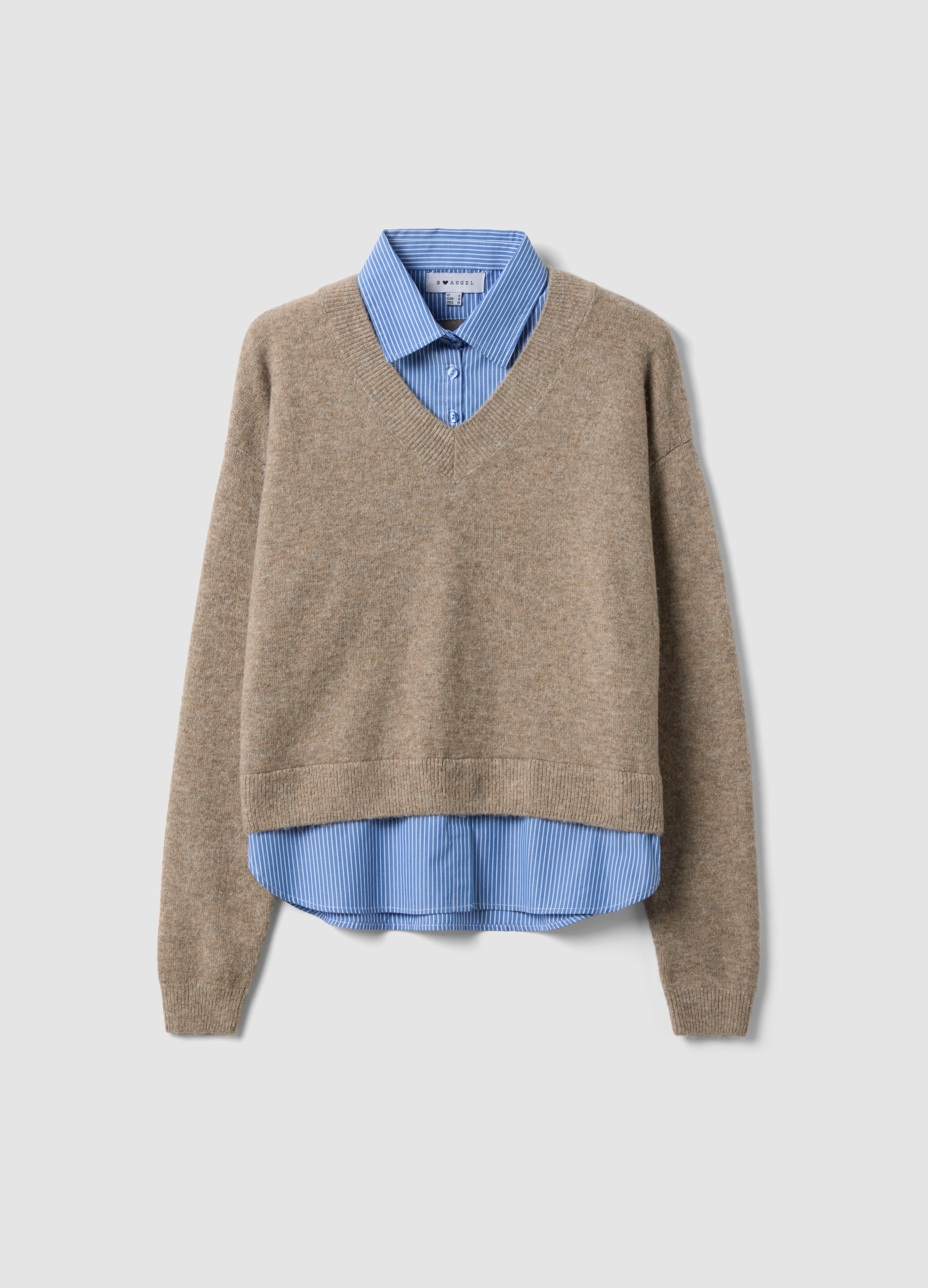 B.ANGEL, Maglia Beige In Misto Viscosa Con Scollo A V, Donna, Beige, Taglia: XS