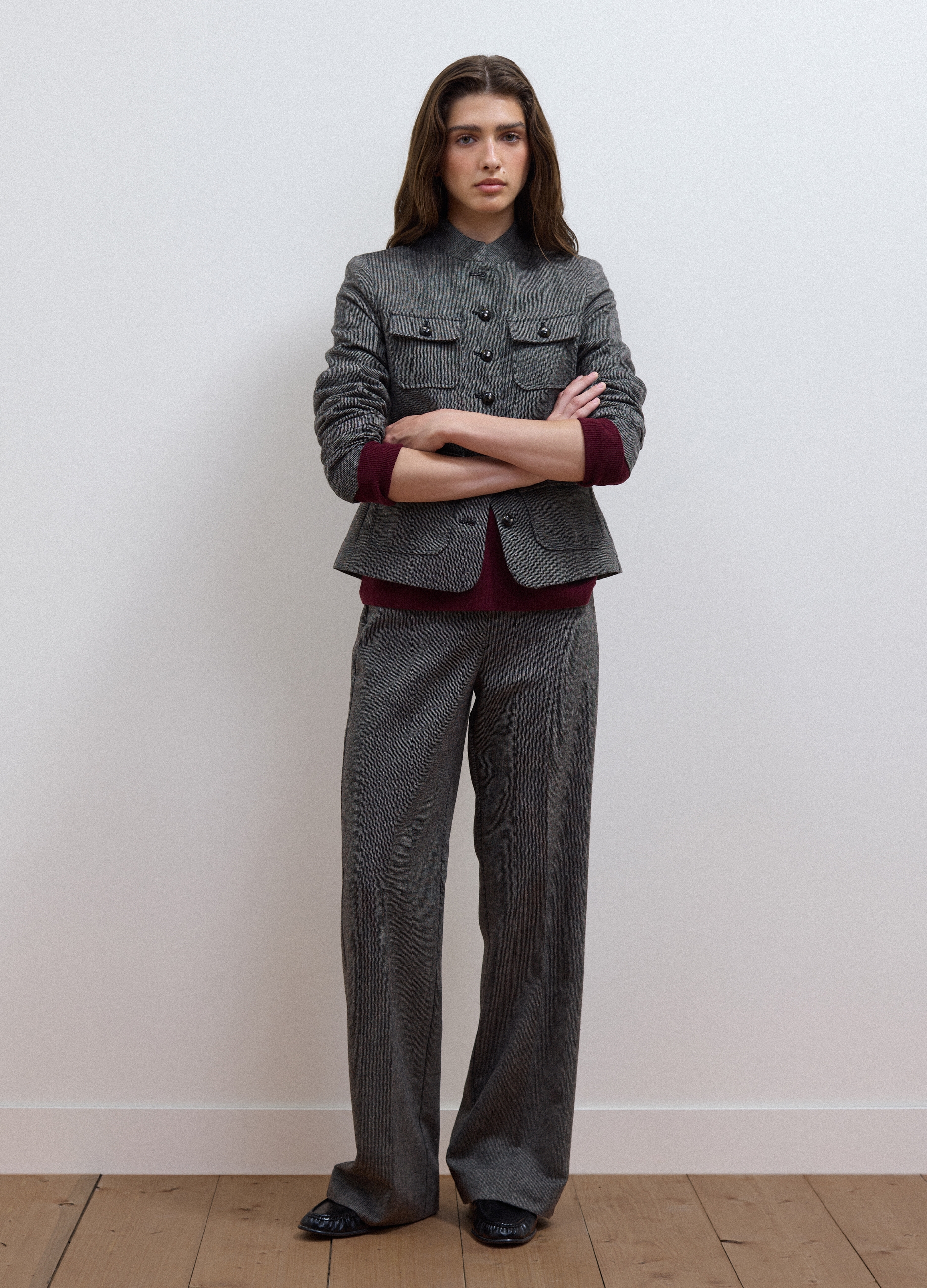 LES COPAINS, Pantaloni Grigi In Misto Lana E Viscosa Flare Fit, Donna, Grigio, Taglia: 40