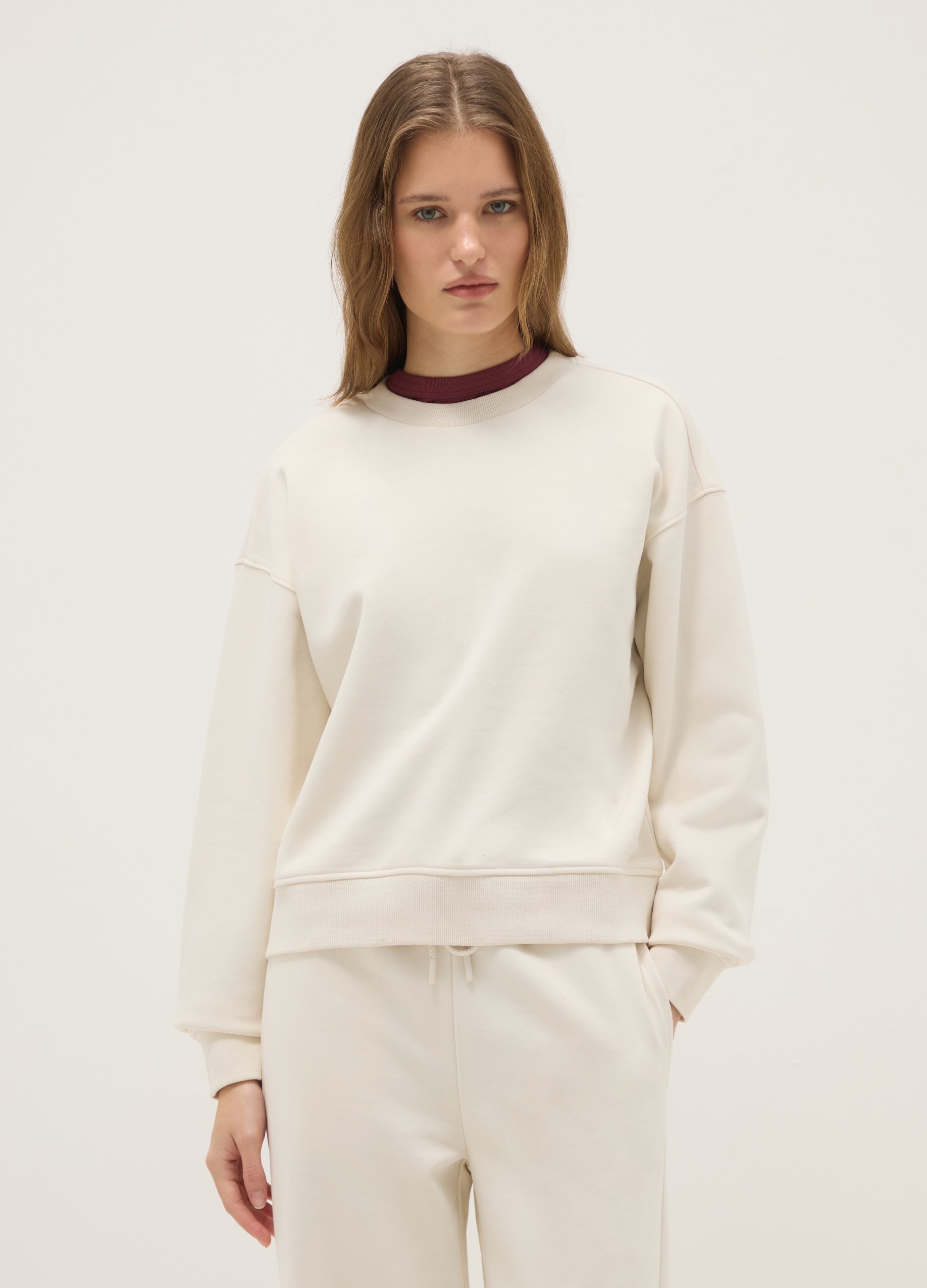 OVS, Felpa In Misto Cotone Bianca Regular Fit Con Collo Rotondo, Donna, Bianco, Taglia: XS